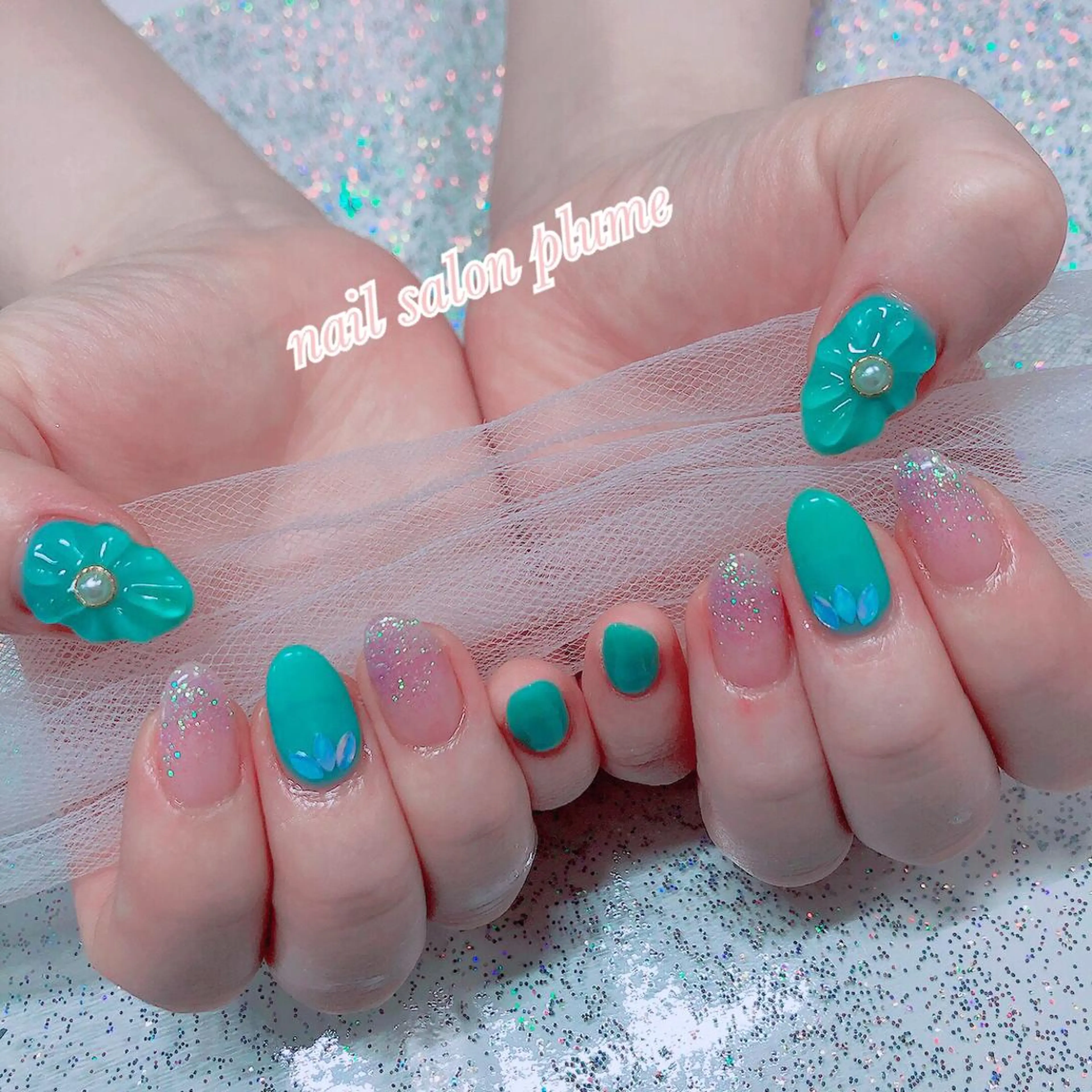 ネイル アートネイル フラワーネイル ハート キラキラネイル 韓国ネイル plume nail ☆韓国ネイルのネイルデザイン