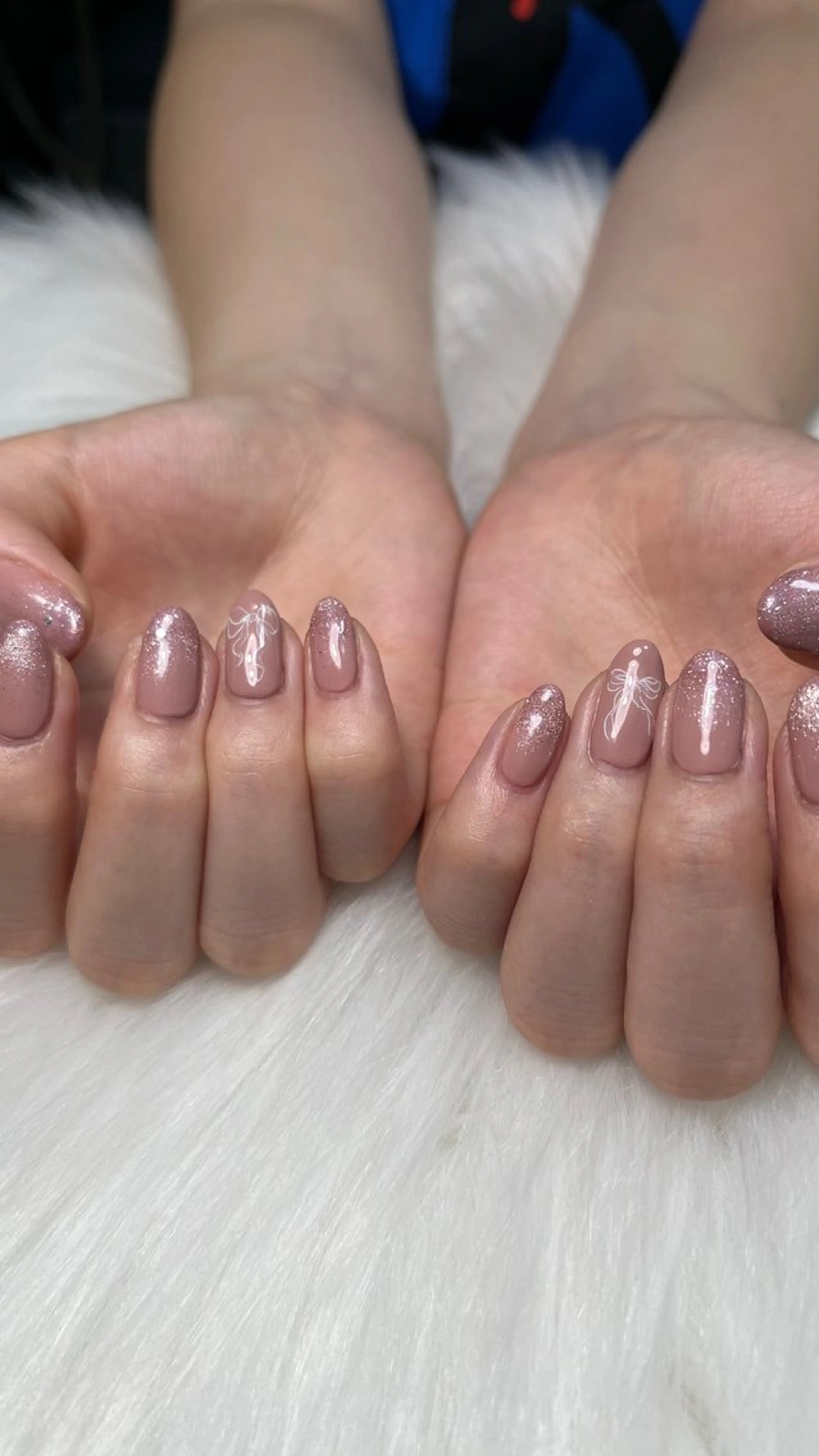 ネイル ラメ(グリッター) ピンク リボン シンプルネイル ハンドネイル Nail salon Hanakoのネイルデザイン