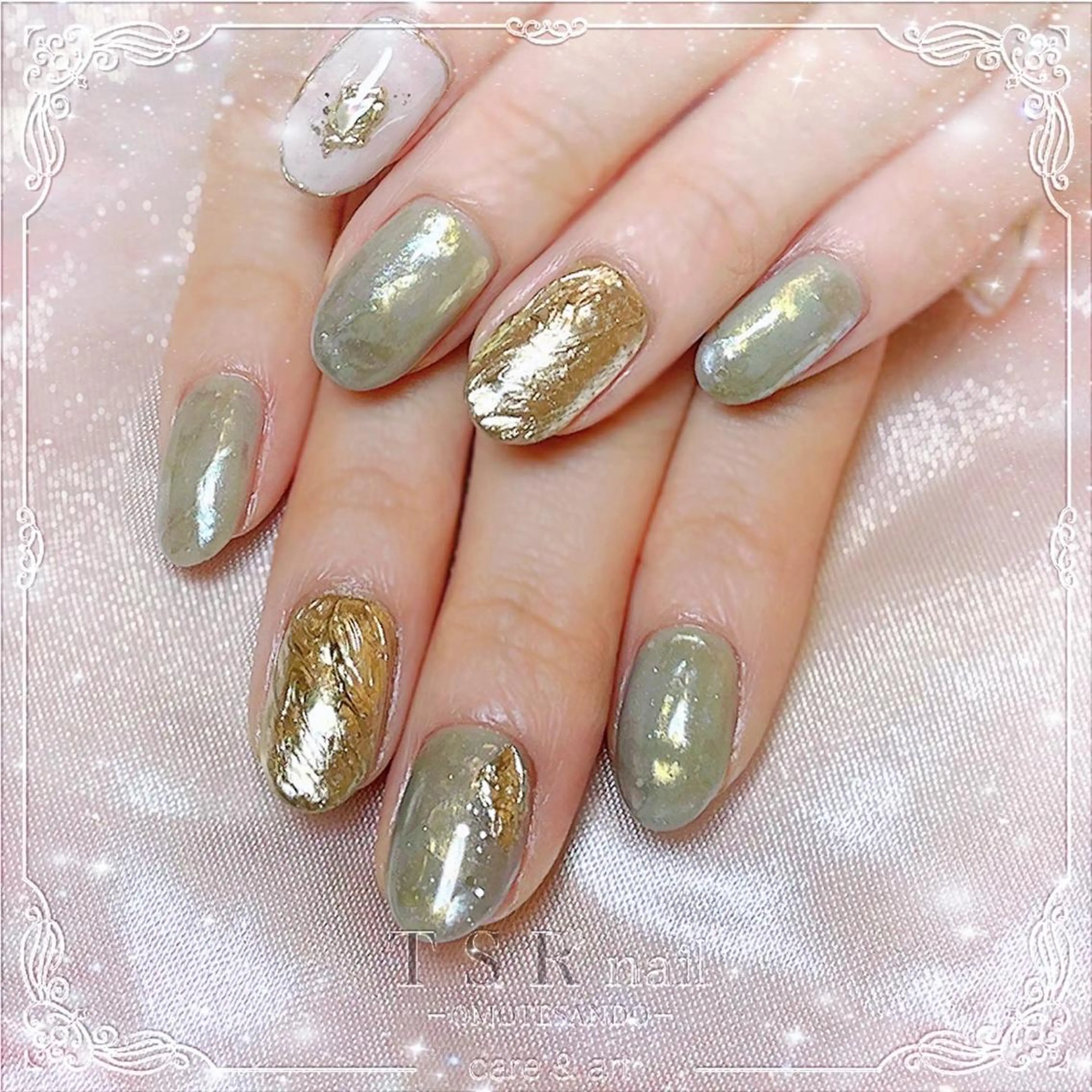 ネイル グリーン ニュアンスネイル 爪咲 りり花のネイルデザイン