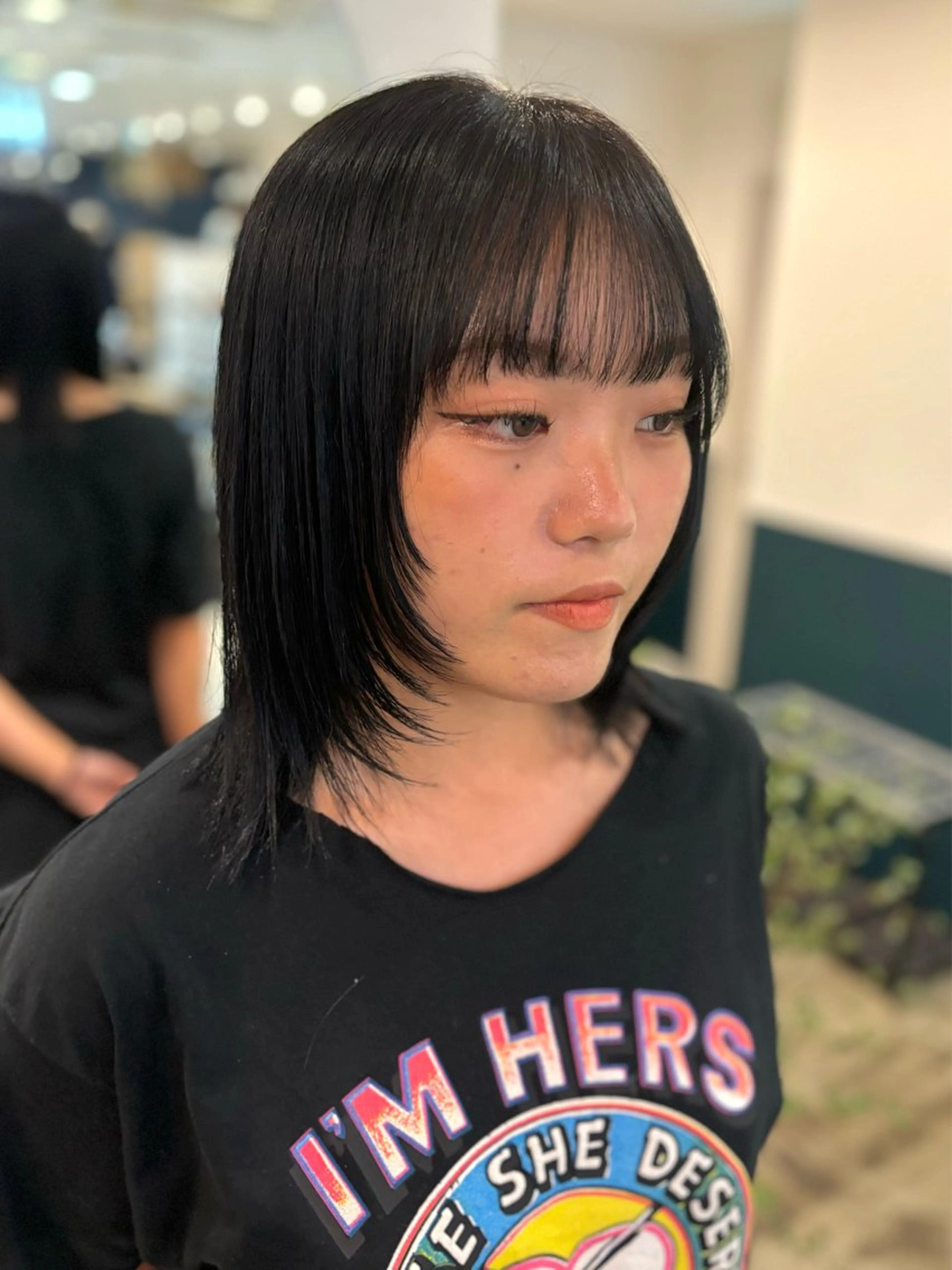 ミディアム 韓国風ヘア レイヤーカット ☁️RIKA☁️ @ri2_____bのヘアスタイル