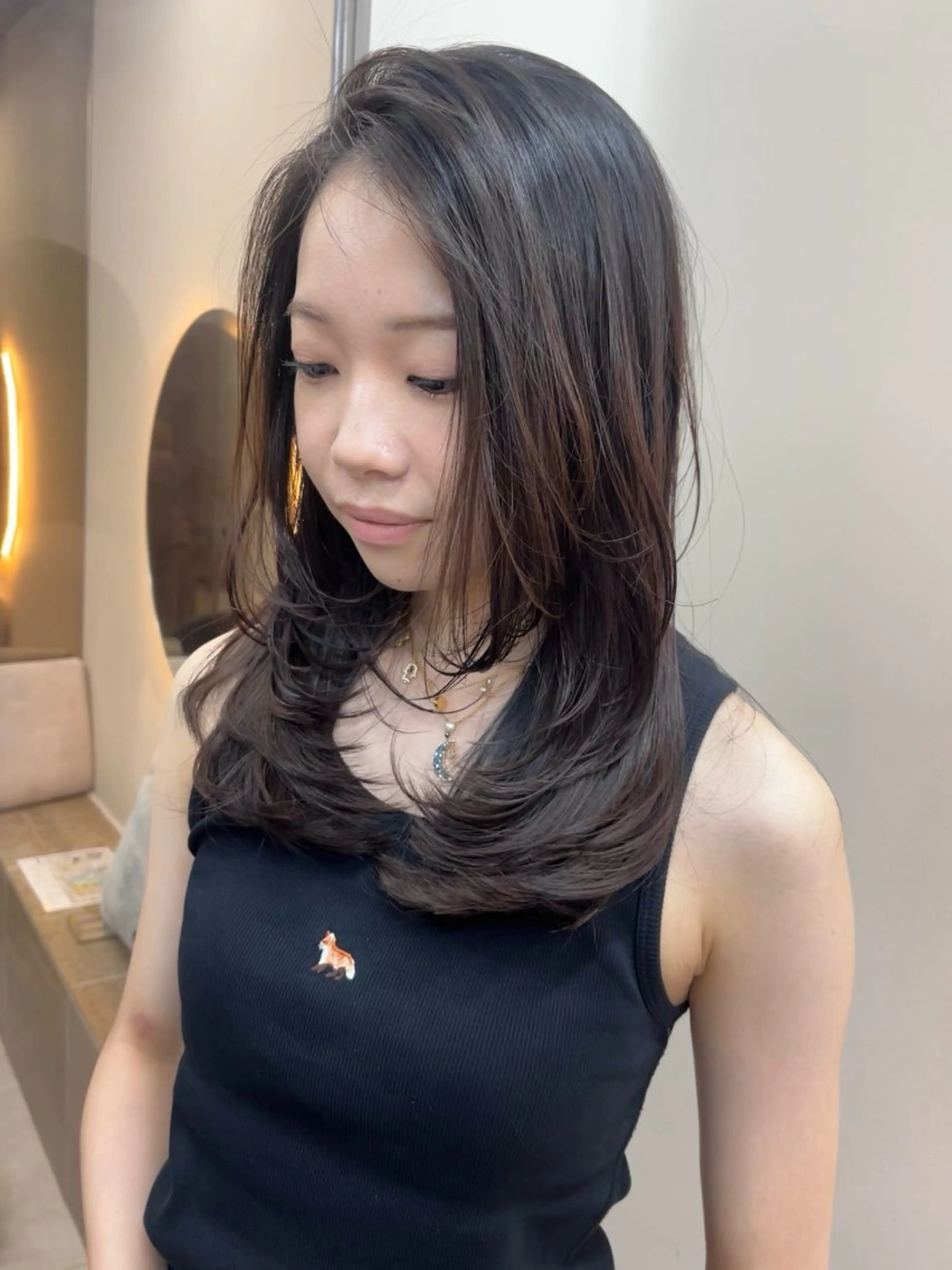 セミロング カラー パーマ 顔まわりレイヤー 顔周りカット レイヤーカット カット 《柔らかhair𓍯 》木村美姫のヘアスタイル