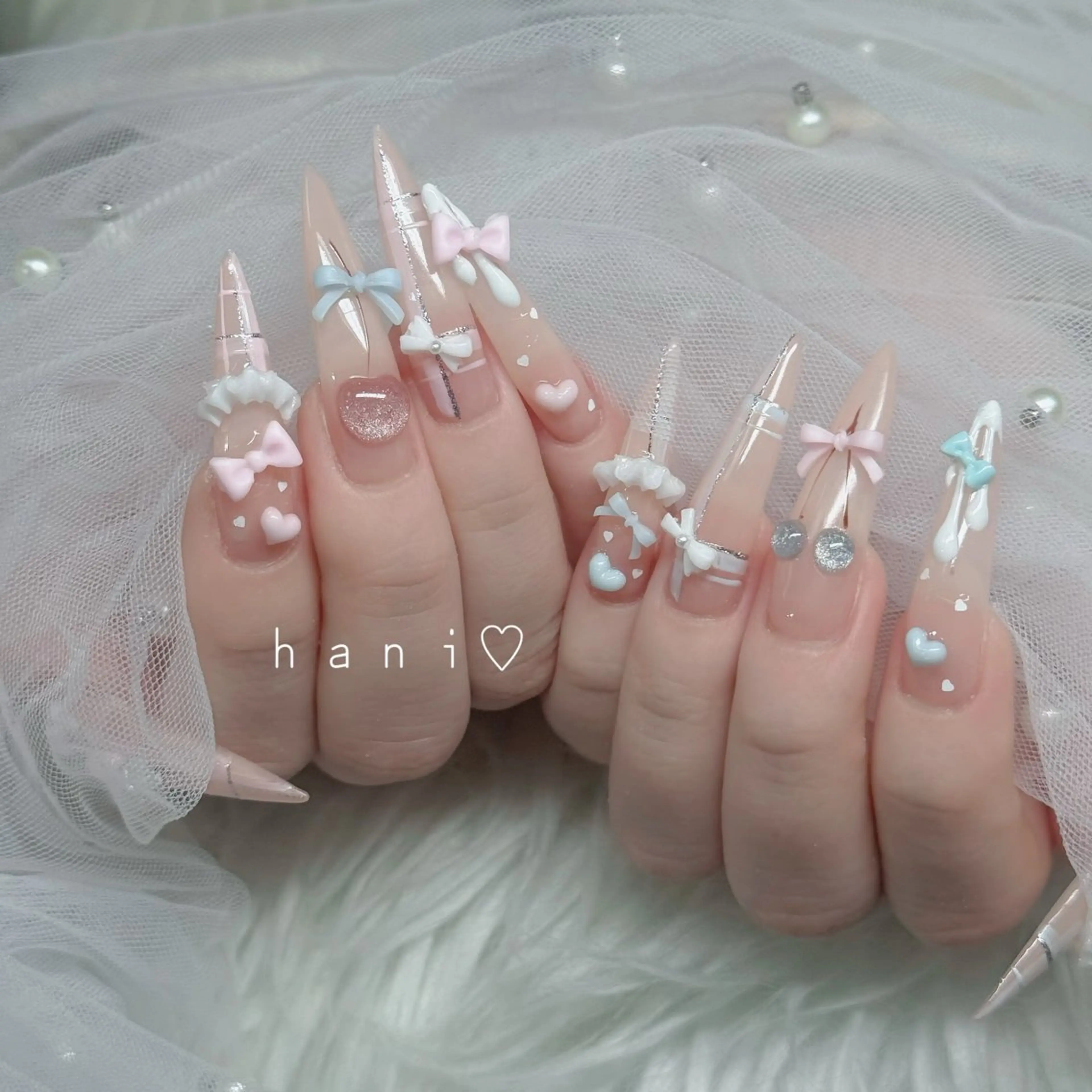 ネイル フットネイル フレンチネイル グラデーション 韓国ネイル ロングネイル ハンドネイル Hani Nail Salonのネイルデザイン