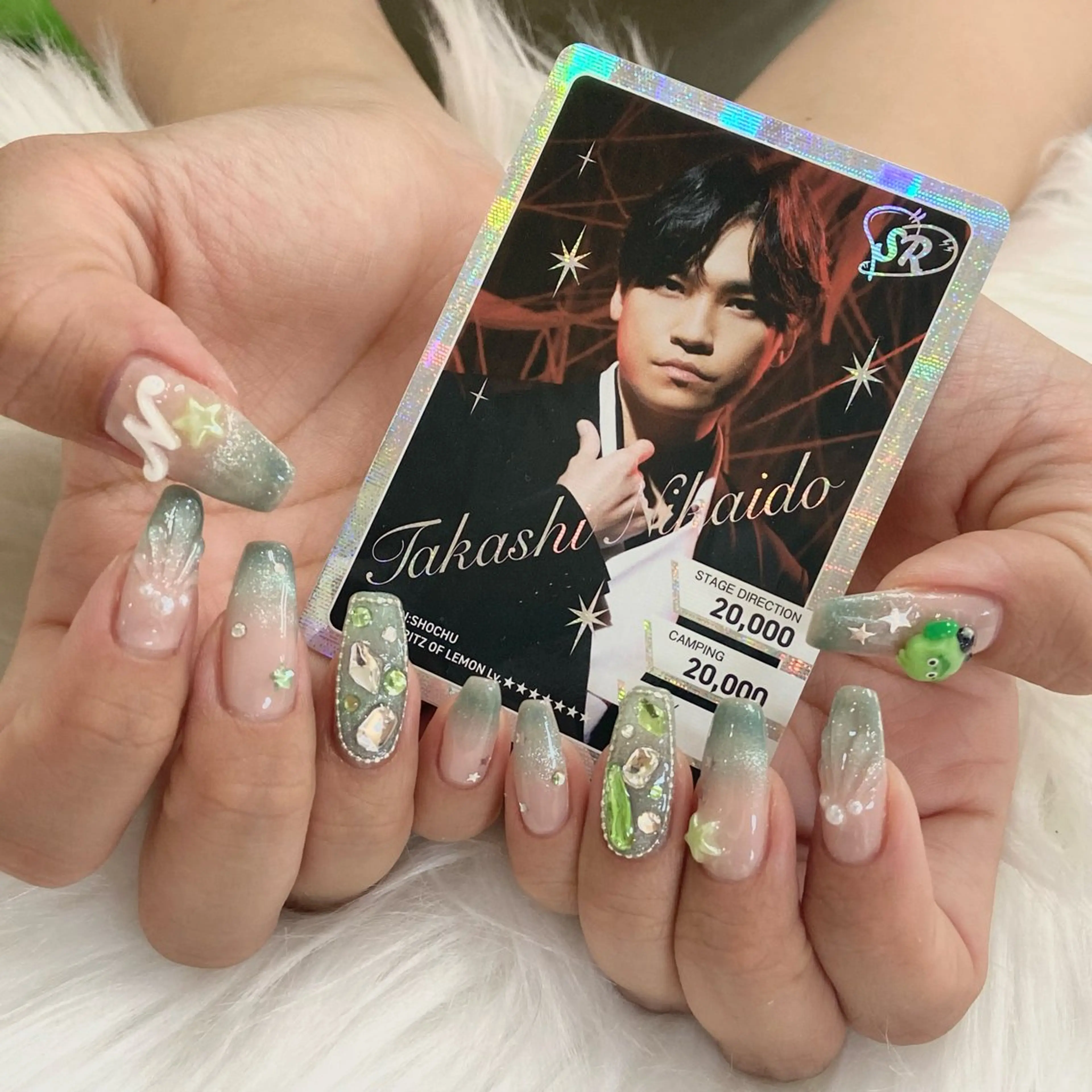 ネイル アートネイル フレンチネイル ガーリー グリーン キラキラネイル ハンドネイル Kanako 💫のネイルデザイン