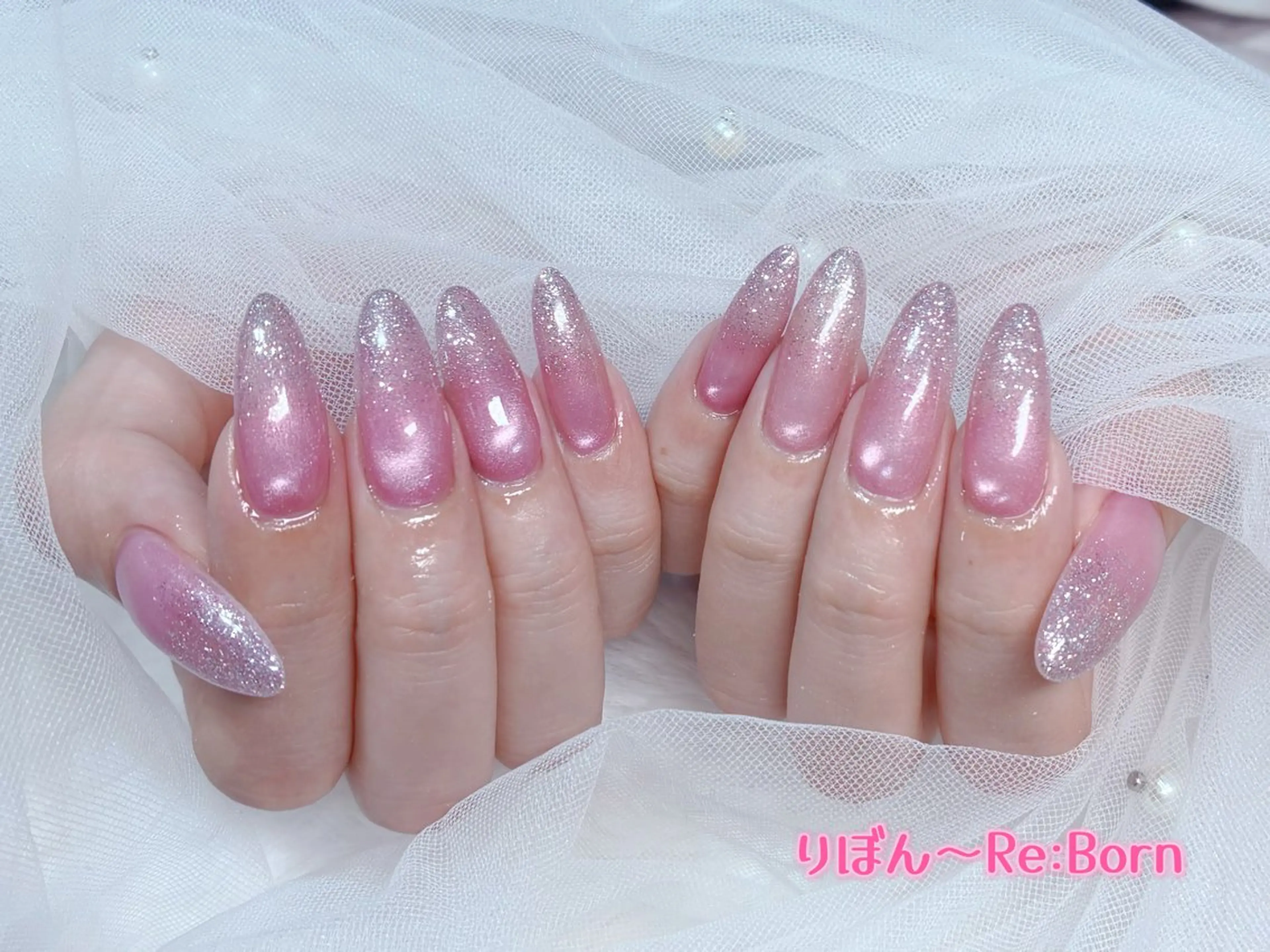 セミロング ハンドネイル りぼん Re:Bonrのネイルデザイン