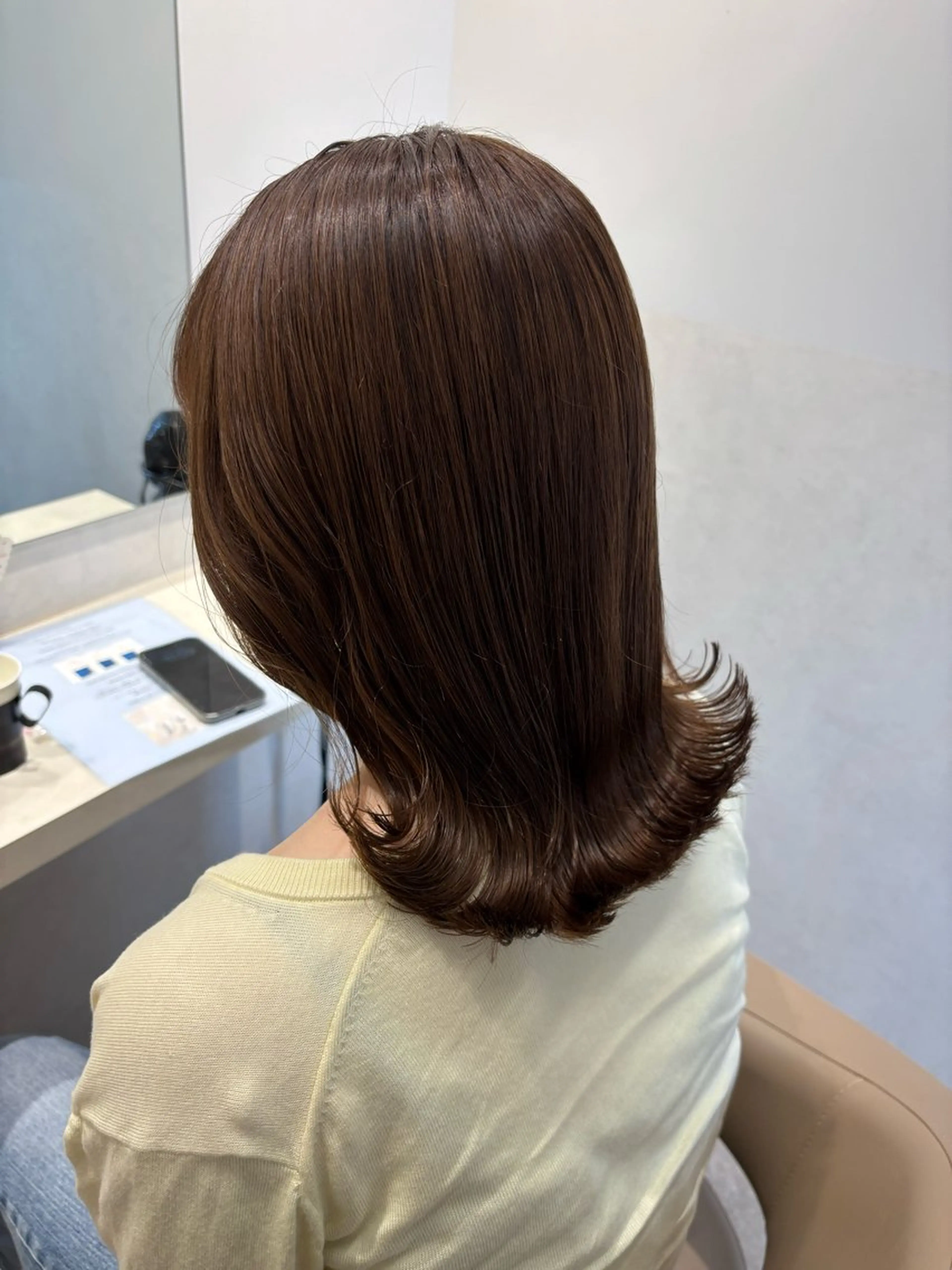 ミディアム カラー パーマ ヘアアレンジ ブラウンカラー チョコレートブラウン カット ヘアカラー トリートメント ヘッドスパ ヘアセット 押切 響　のヘアスタイル