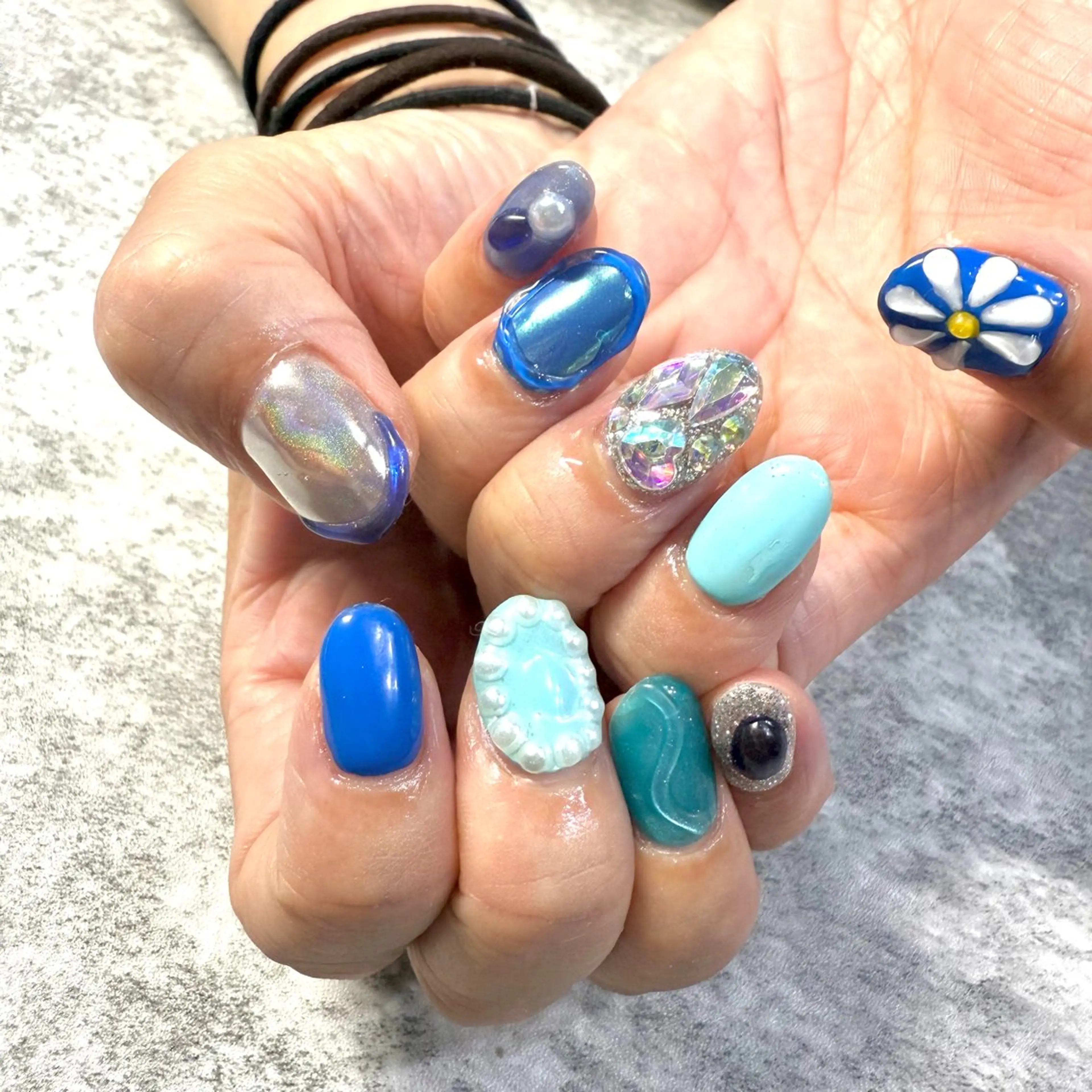 ネイル ブルー ぷっくりネイル ハンドネイル ★Rinail... .のネイルデザイン