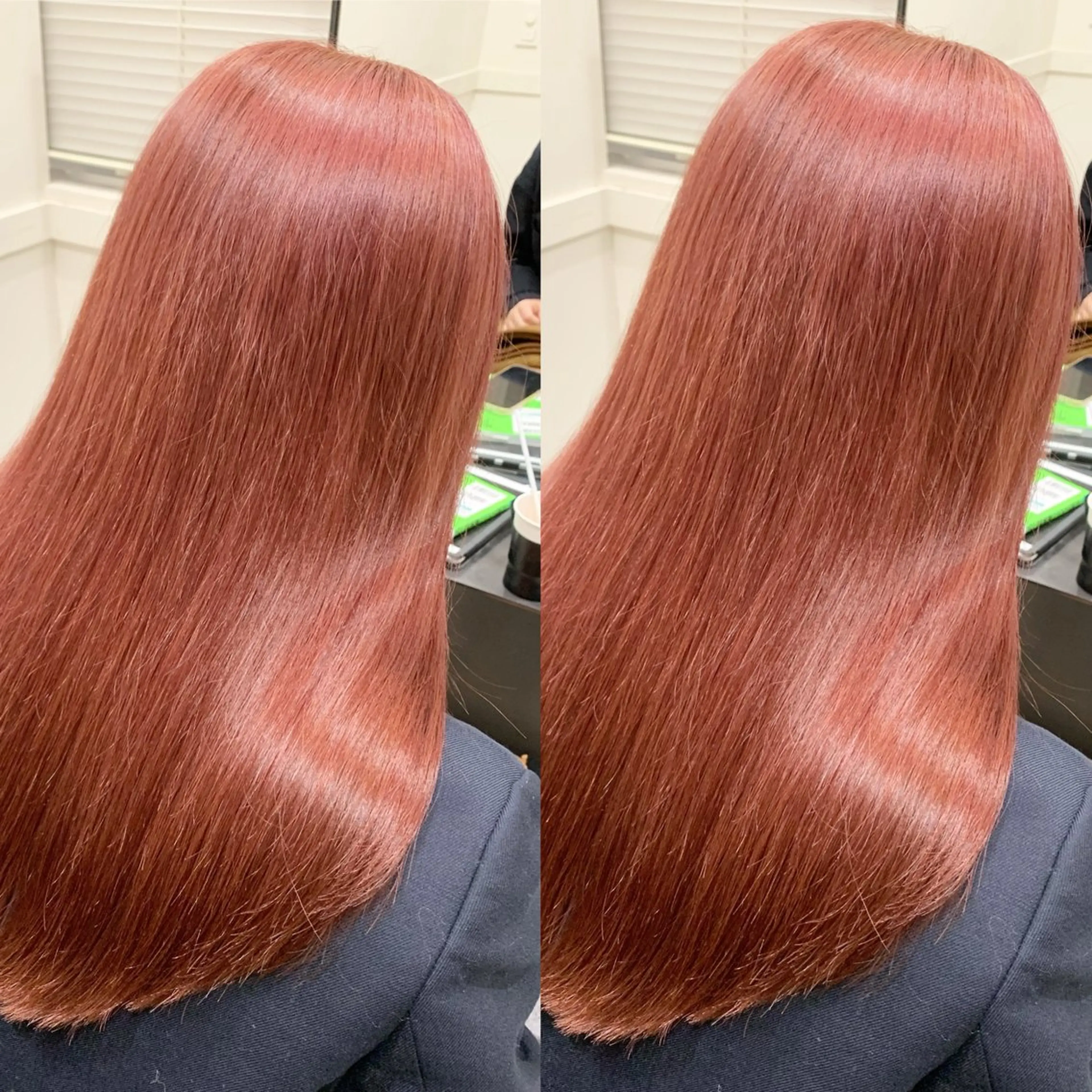 カラー ブリーチ オレンジ ピンクカラー レイヤーと縮毛矯正 で生きてる人のヘアスタイル