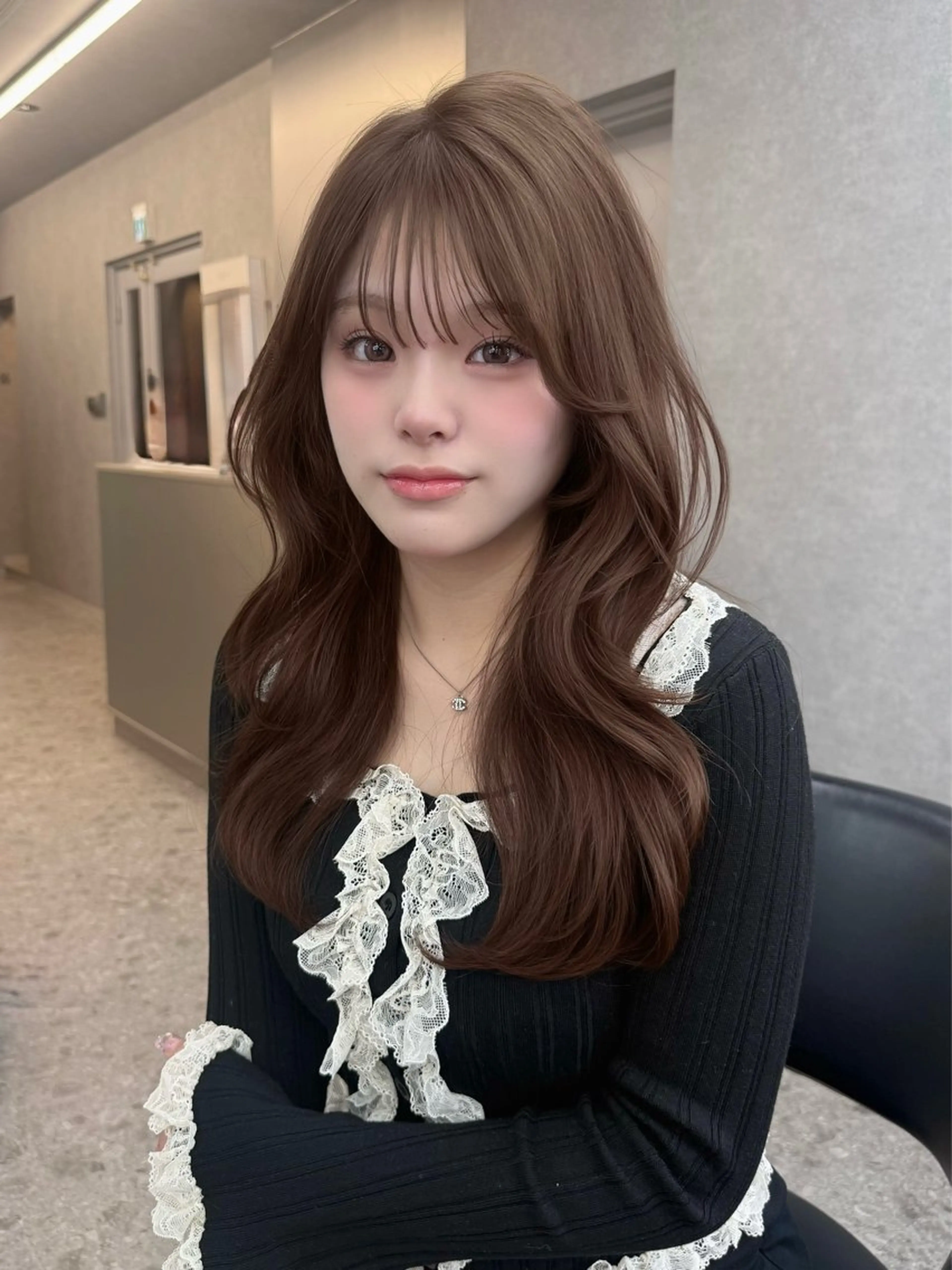 ロング 顔周りカット 韓国風ヘア レイヤーカット ヘアカラー トリートメント レイヤーカット/ 和奏︎✿のヘアスタイル