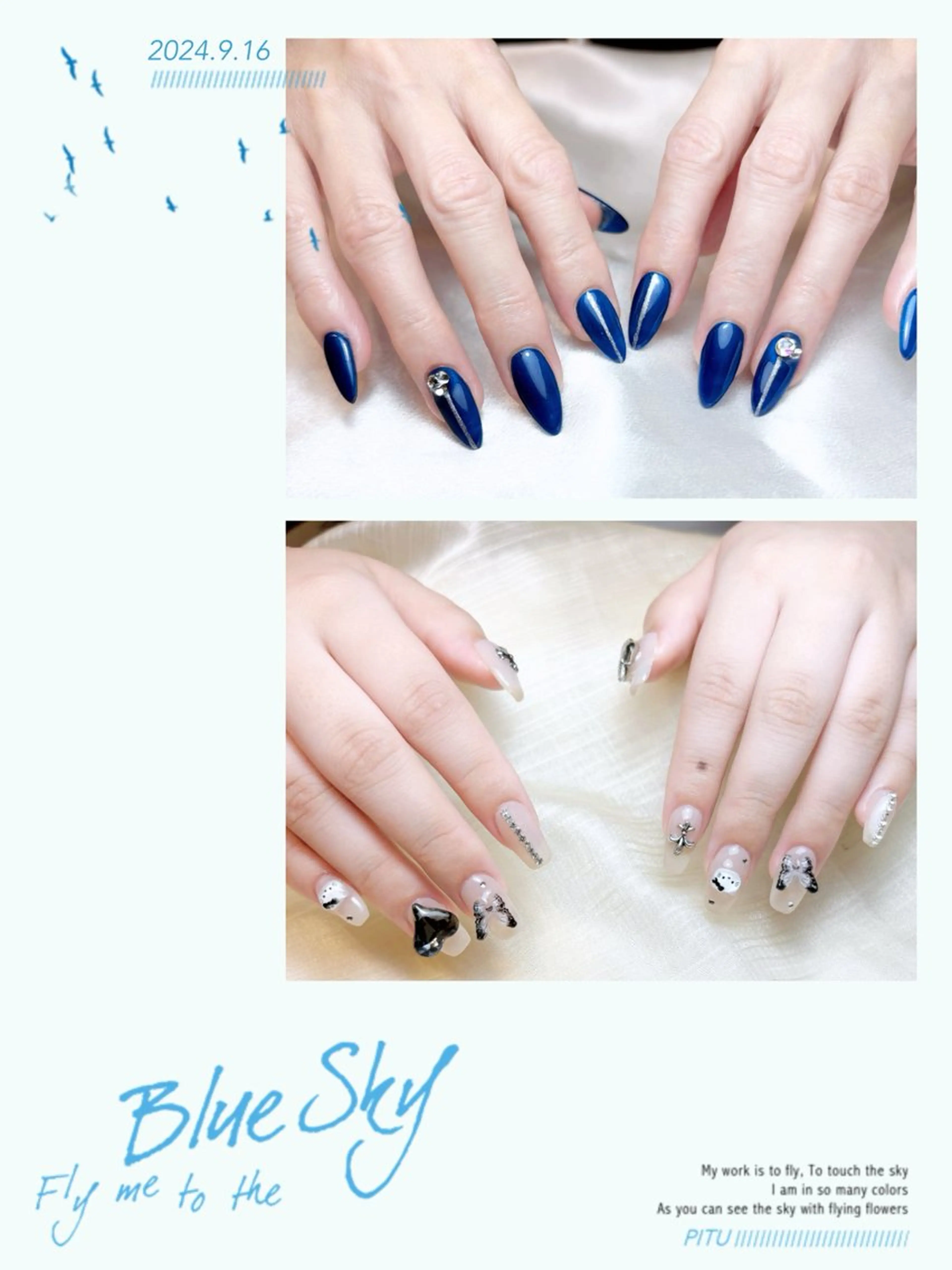 ネイル ハンドネイル H3 Nail Tsuki🦋💙のネイルデザイン