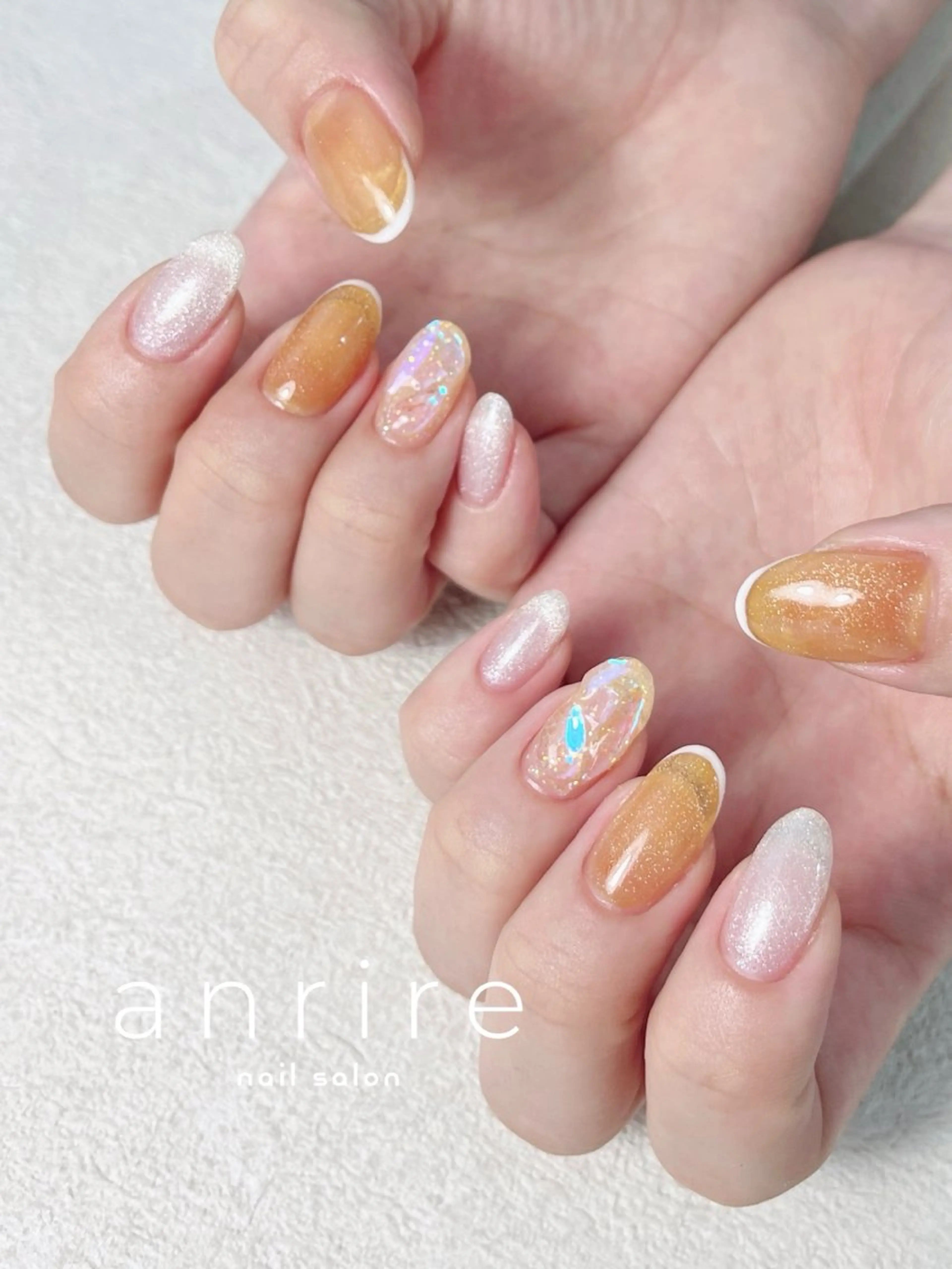 ネイル フレンチネイル ジェルネイル 氷ネイル・うるうるネイル キラキラネイル ラメ(グリッター) ハンドネイル nailsalon anrireのネイルデザイン