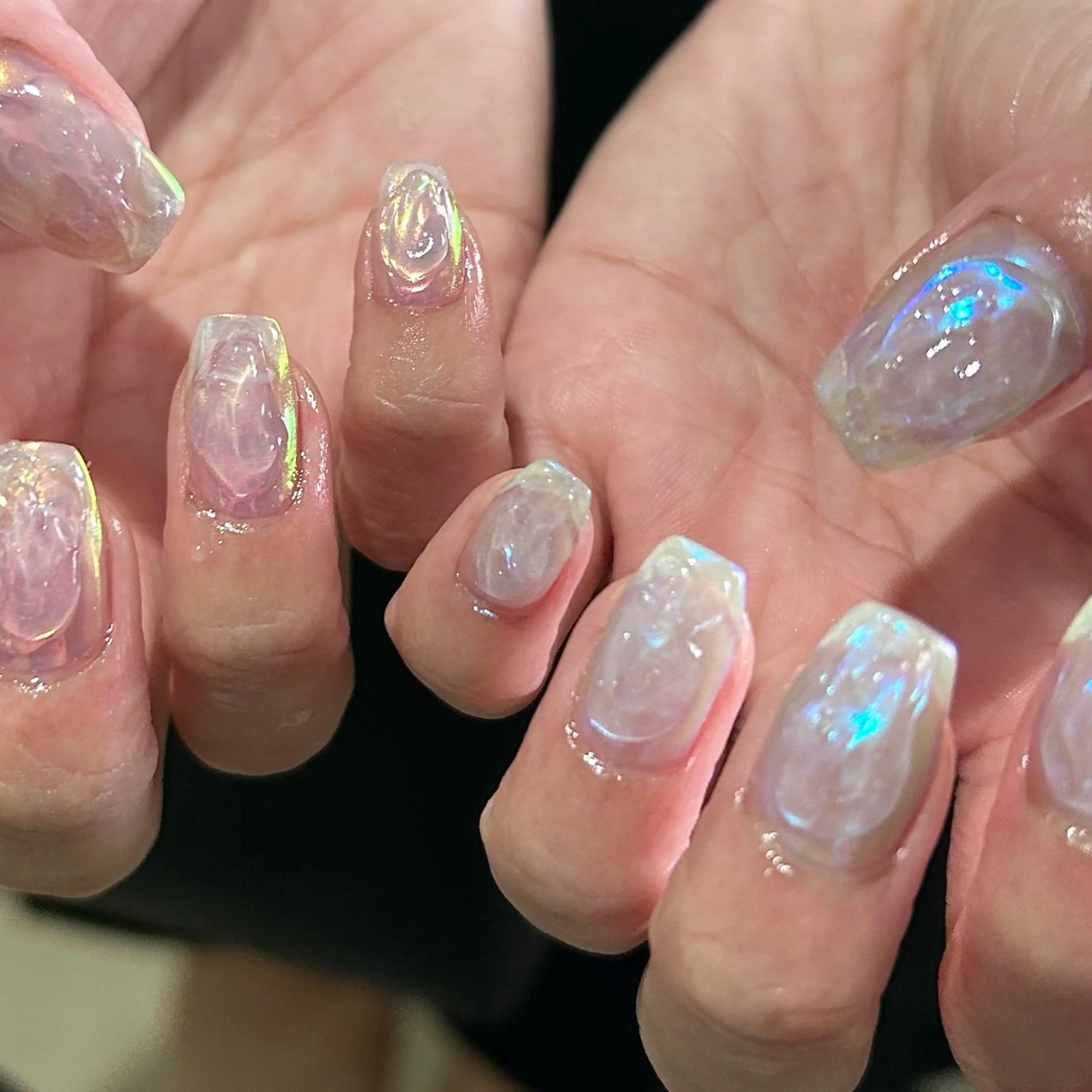 ネイル ブルー ピンク パラあり！フィルイン 美フォルムのネイルデザイン