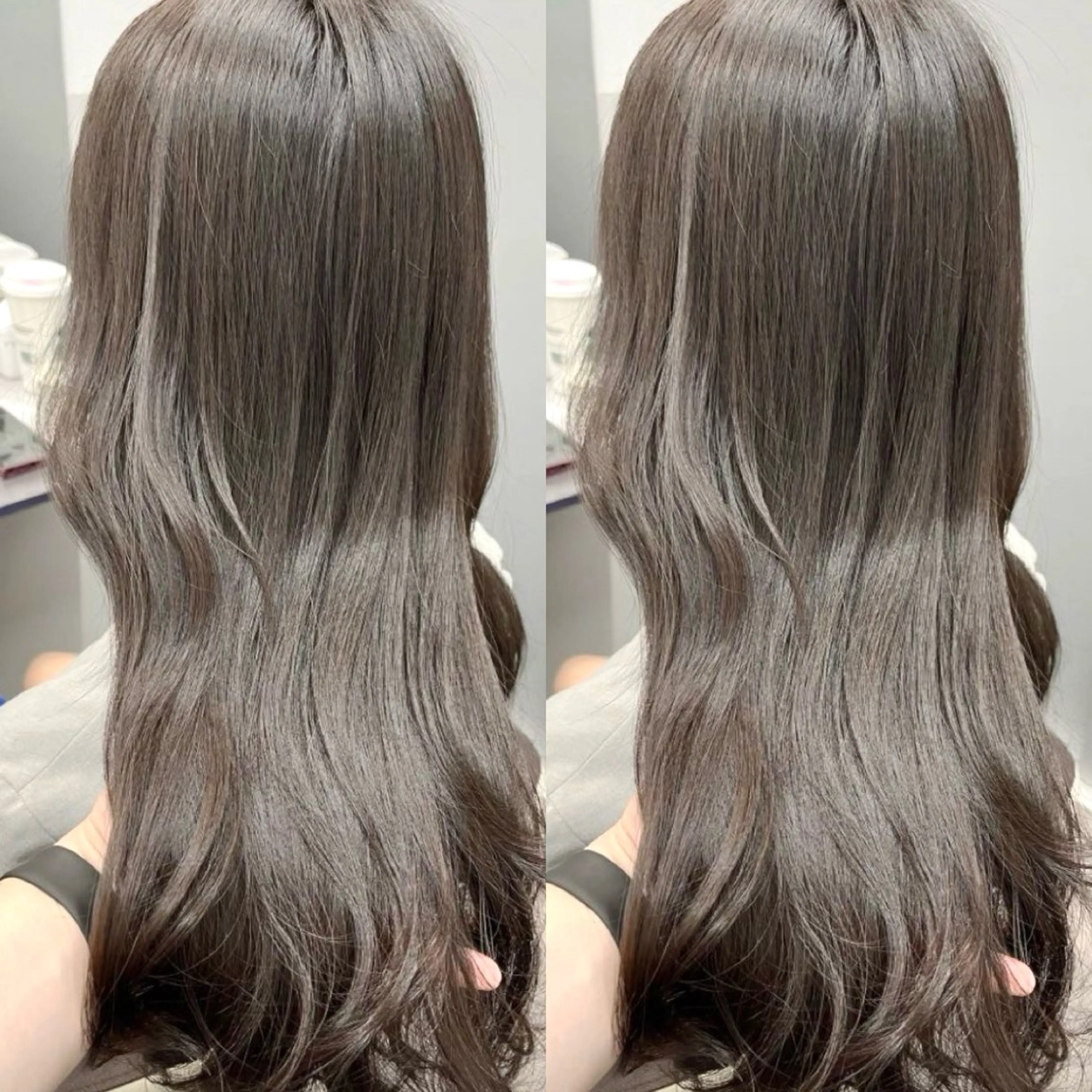 ロング カラー ベージュカラー ブリーチ グレージュ ブリーチなしカラー オリーブベージュ 表参道/ハイライト バレイヤージュのヘアスタイル