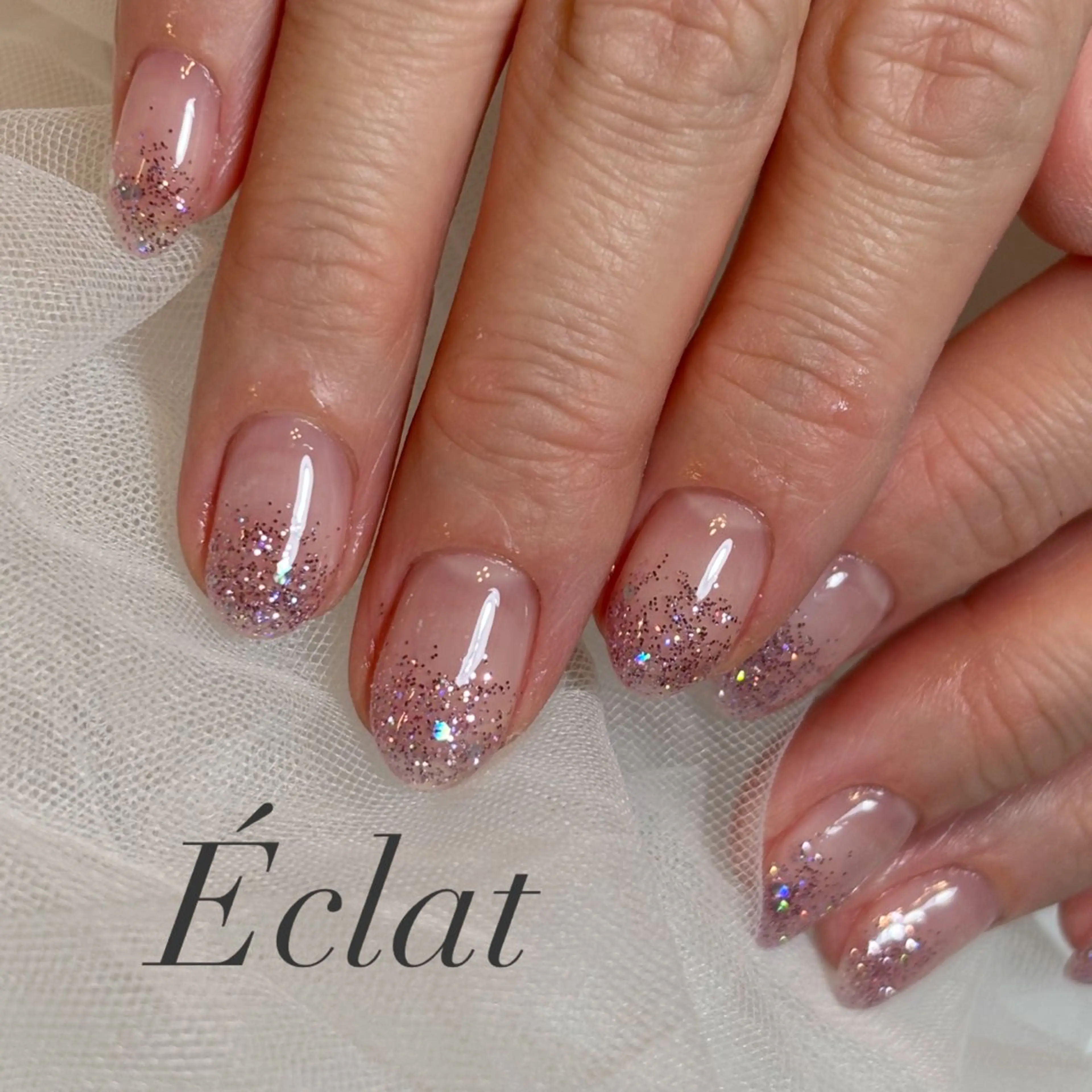ネイル ラメ(グリッター) ラメグラデーション ピンク ハンドネイル nail salon Éclatのネイルデザイン