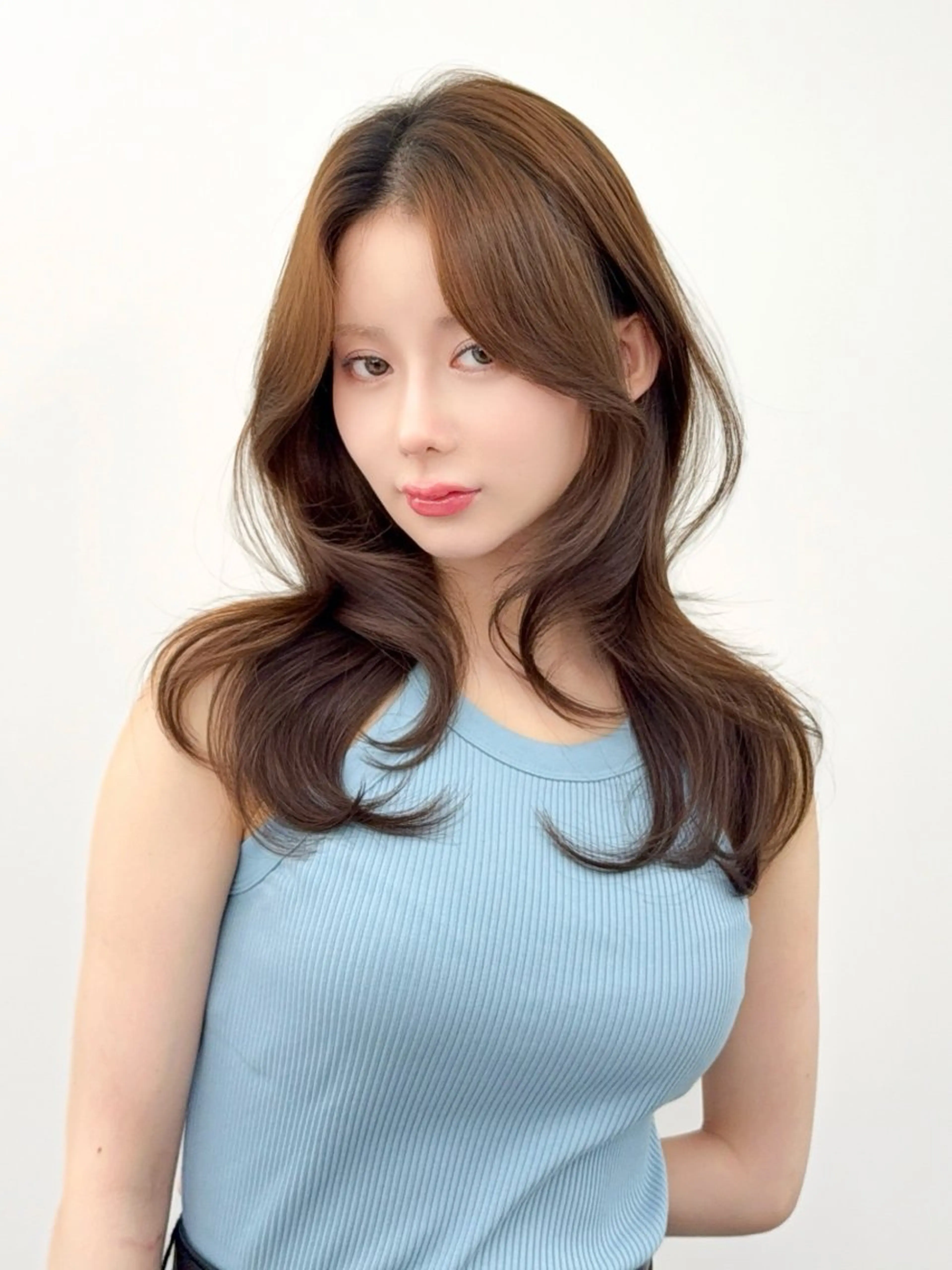 セミロング カラー 小顔カット カット ヘアカラー トリートメント 韓国ヘア/レイヤー/ 顔まわり足立遥奈のヘアスタイル