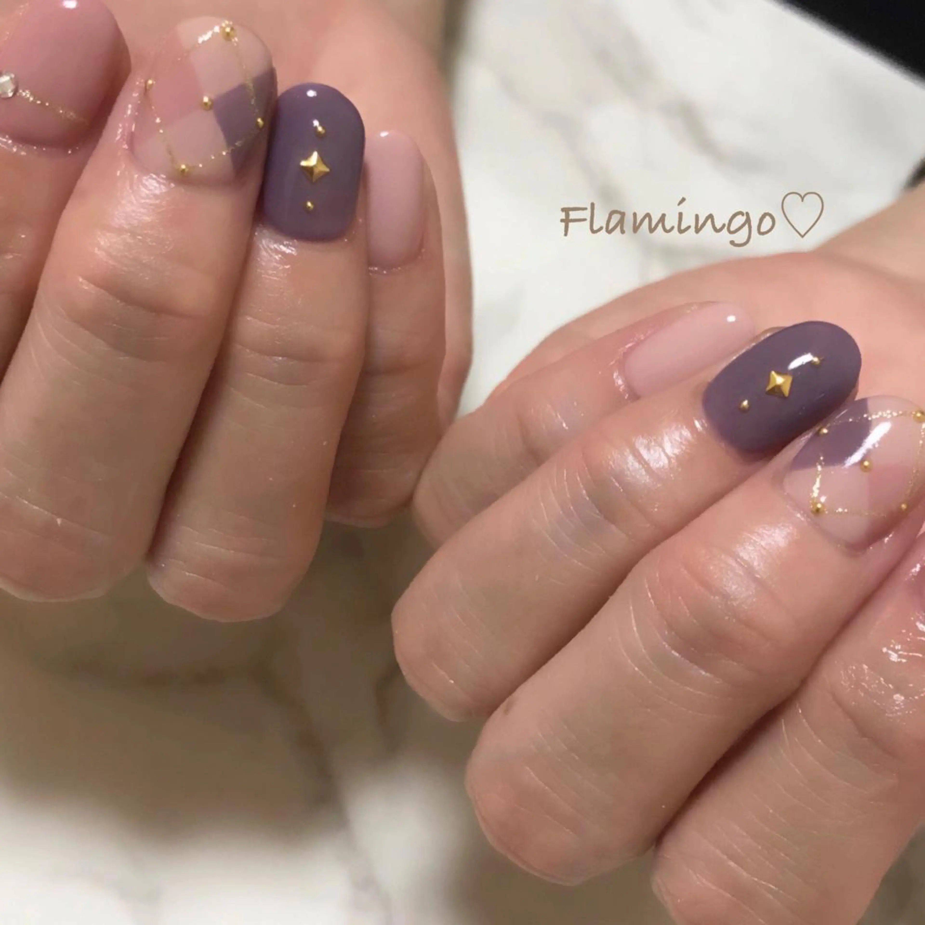 ネイル アートネイル ワンカラーネイル ピンク パープル シンプルネイル フィルイン／自爪育成 ／爪に優しい施術のネイルデザイン