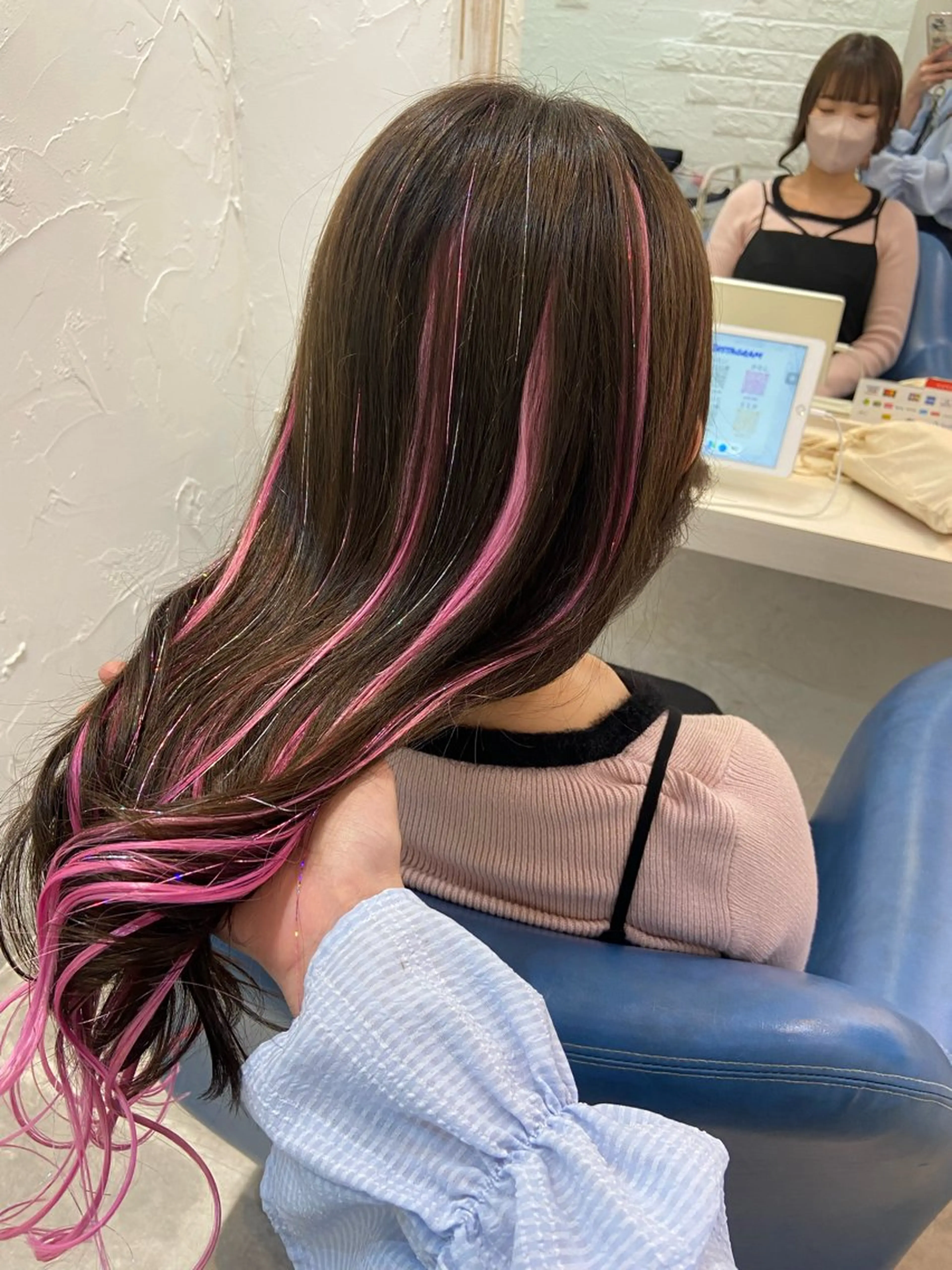 セミロング カラー ヘアアレンジ シールエクステ デザインカラー エクステ エクステ ♥️ルフ🐒 ミレイ♥️のヘアスタイル