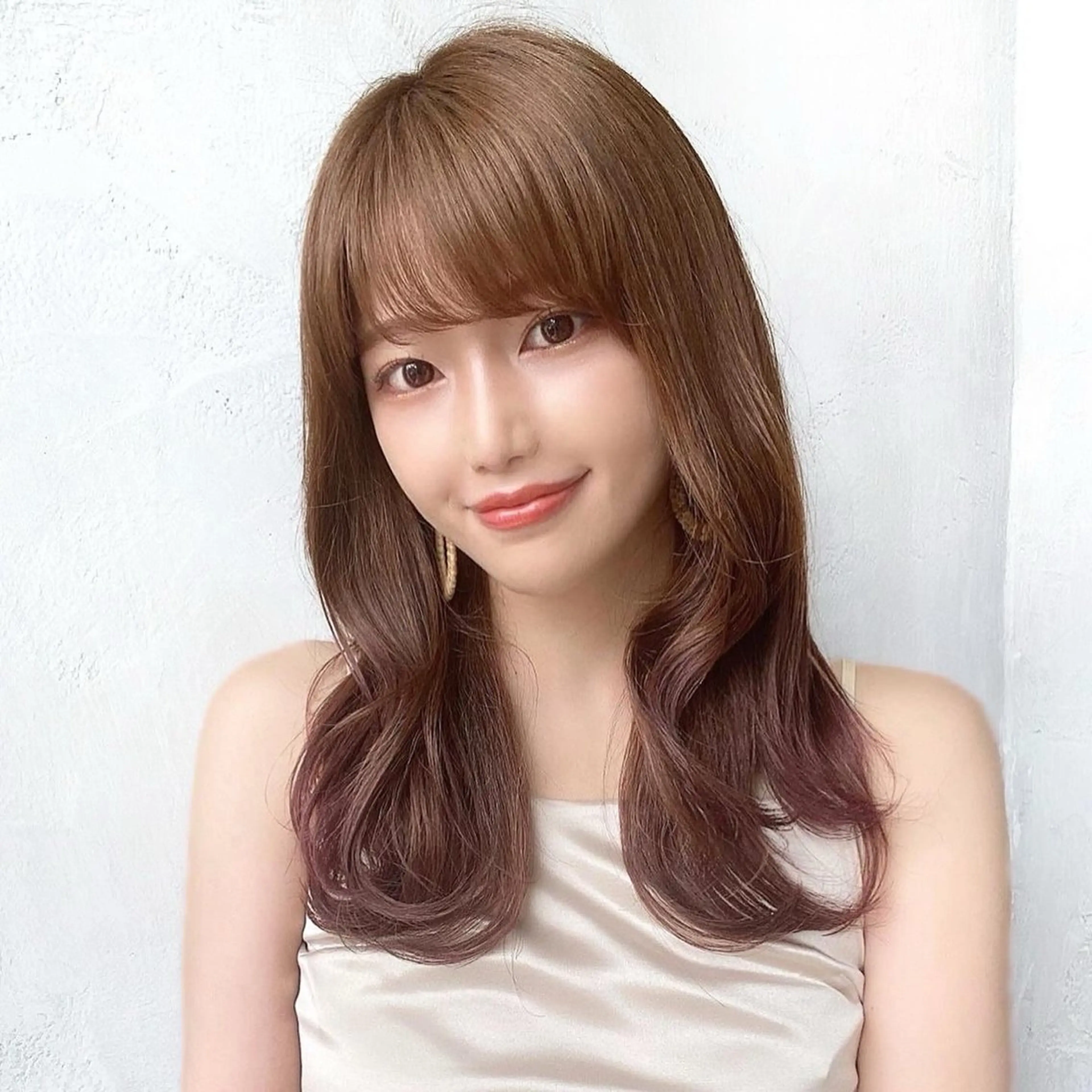 セミロング カラー ベージュカラー ブラウンカラー ブラウンベージュ くびれヘア 顔周りカット 顔周り/くびれヘア 韓国ヘア💕風間るなのヘアスタイル