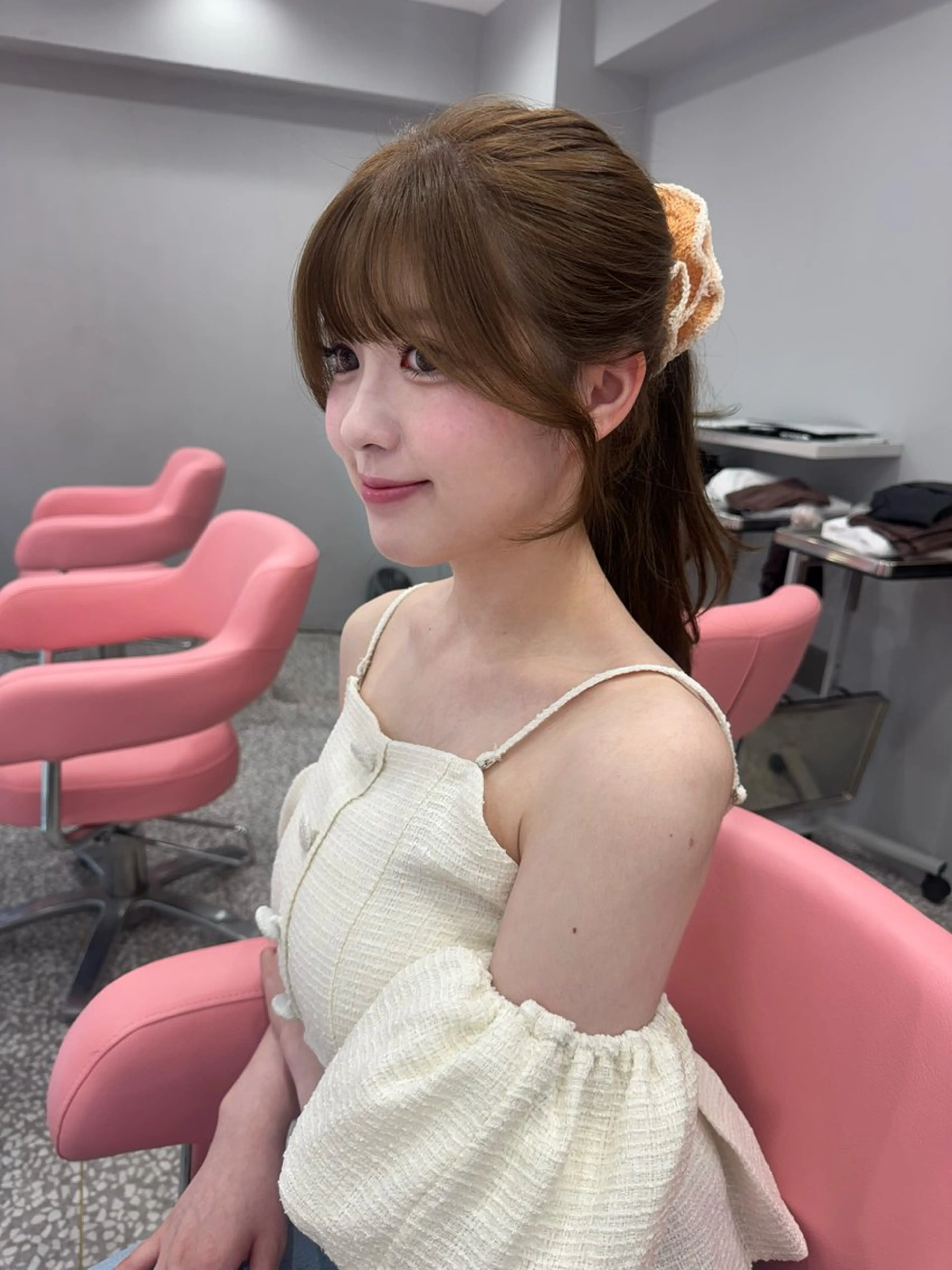 ロング 顔周りカット 韓国風ヘア レイヤーカット 似合わせカット 小顔カット カット ヘアカラー トリートメント 顔周り/透明感カラー REINA𓍯のヘアスタイル