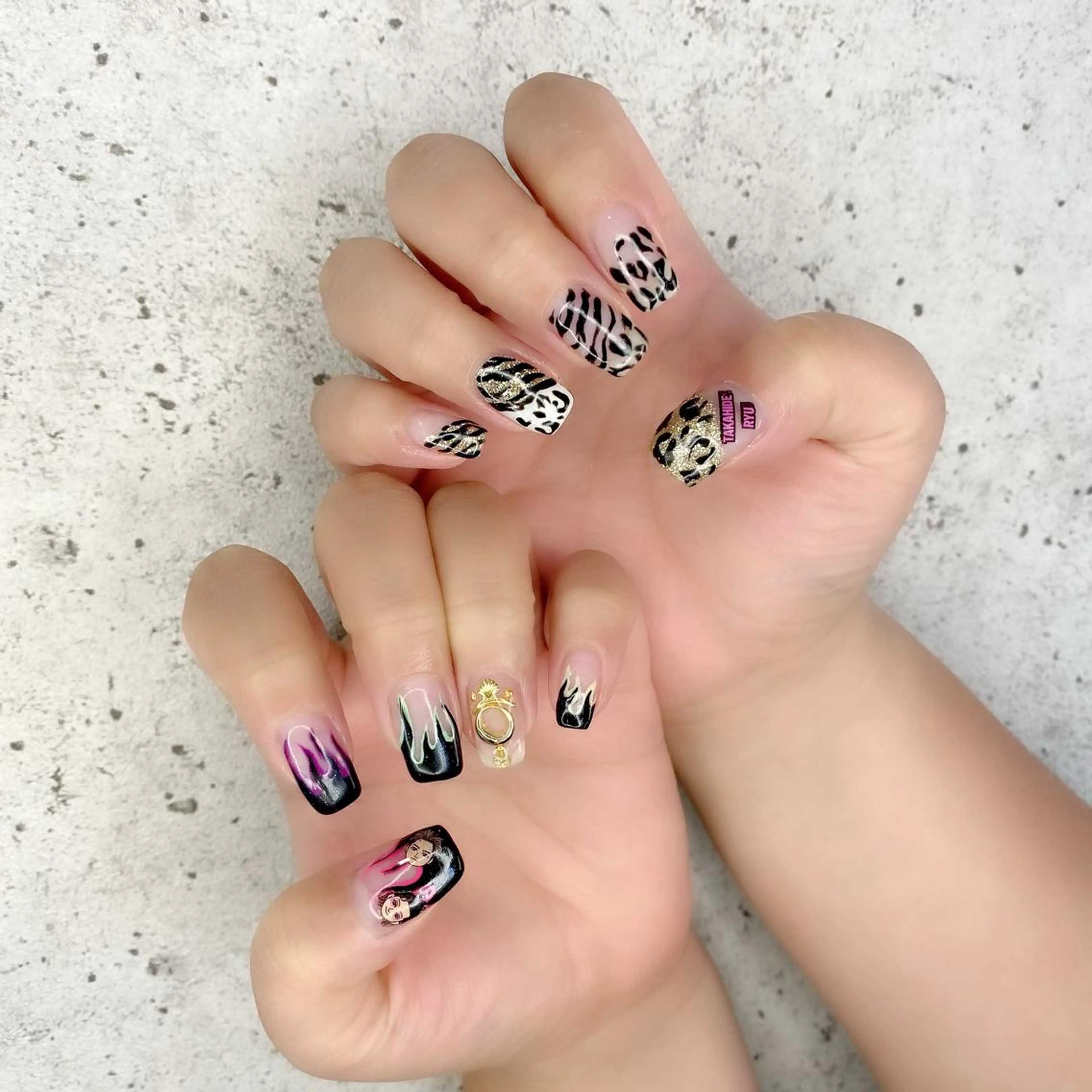 セミロング カラー パーマ ヘアアレンジ メンズ キッズ ネイル マツエク・マツパ アニマル柄 スクエアネイル ハンドネイル Salon Ｋのネイルデザイン