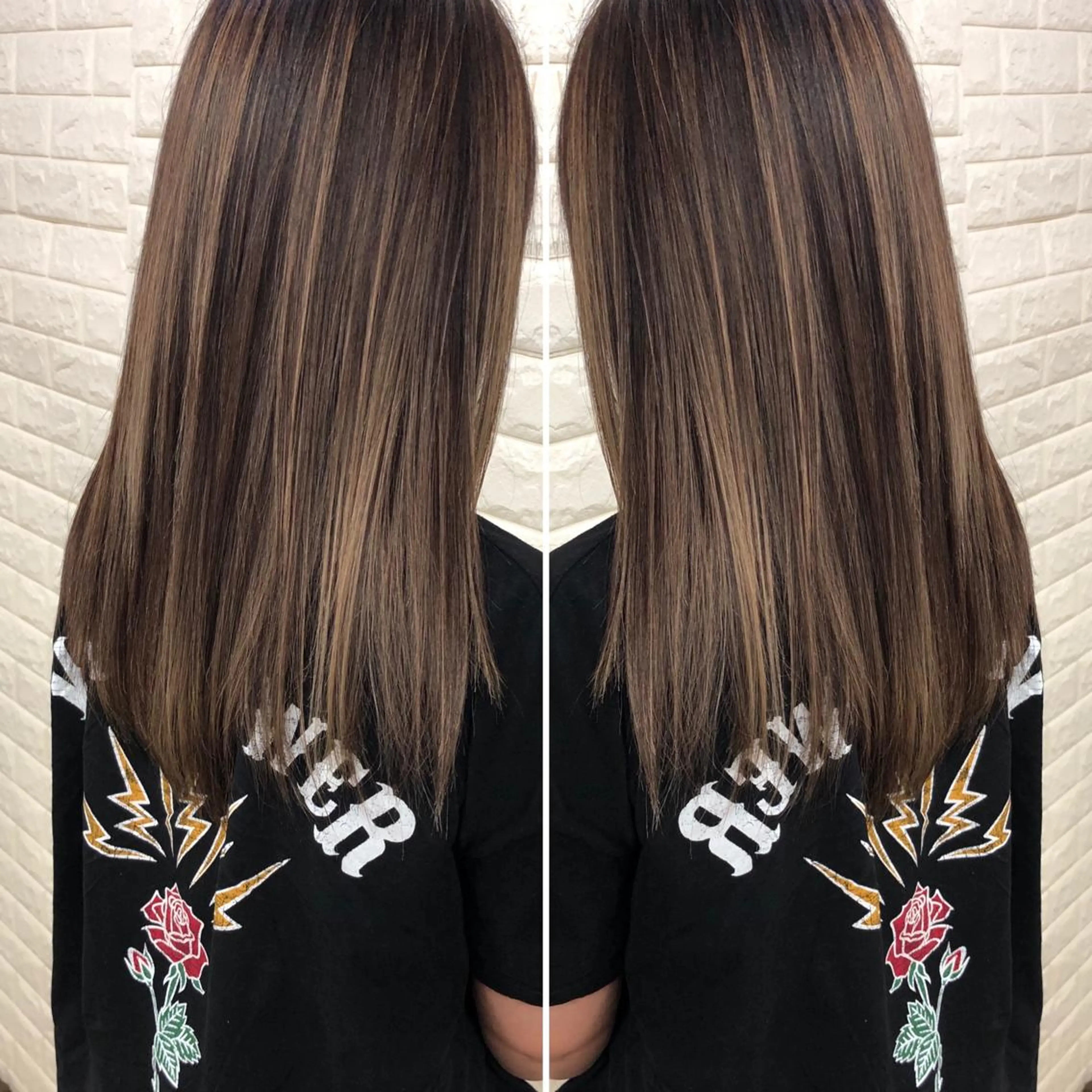 セミロング カラー ブリーチ ブラウンカラー ハイライトカラー ハイライト ヘアカラー トリートメント famille所属・famille ファミーユのヘアスタイル