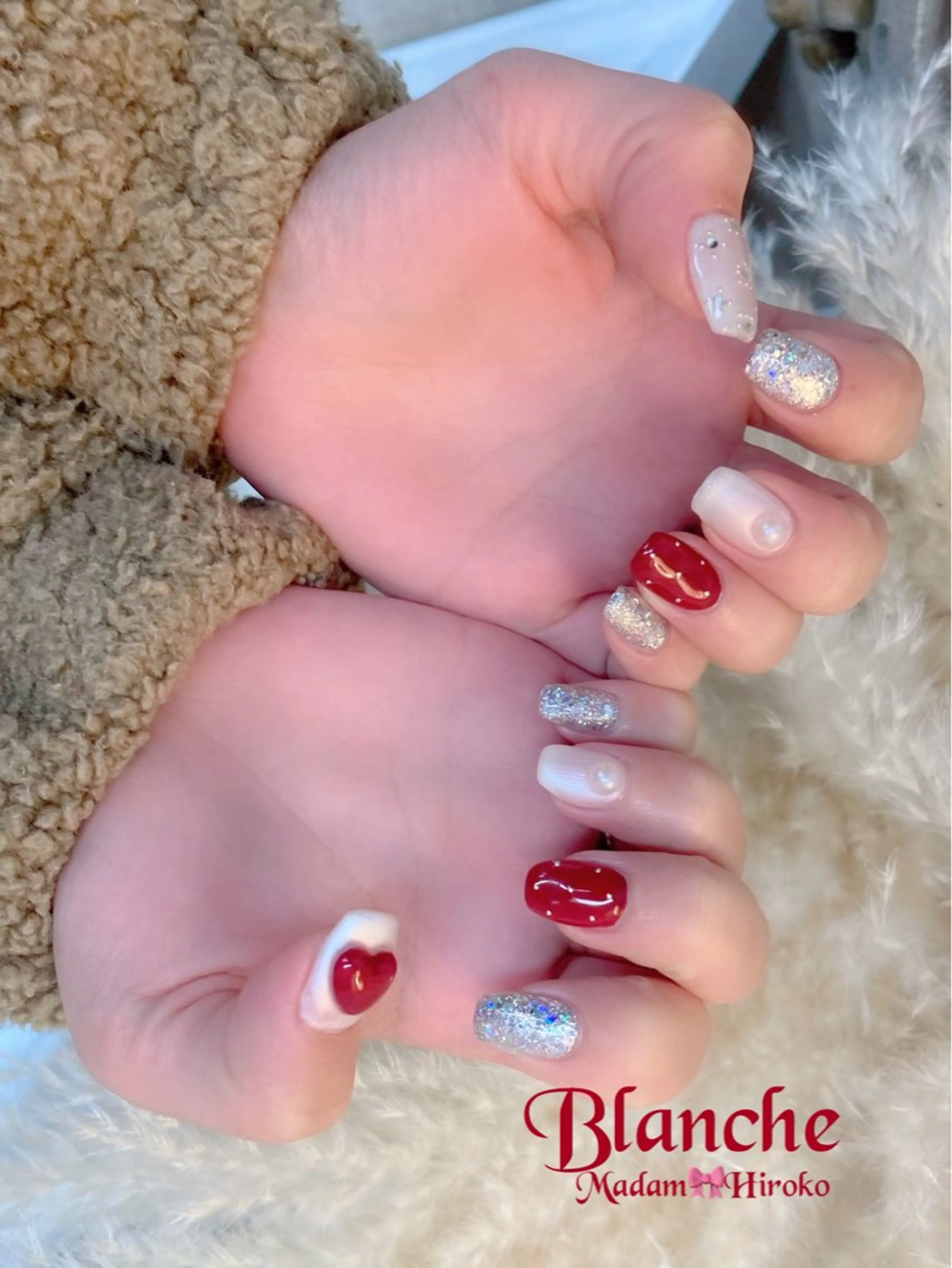 ネイル ハート ラメ(グリッター) ホワイト Lianネイル 寛子Lianのネイルデザイン