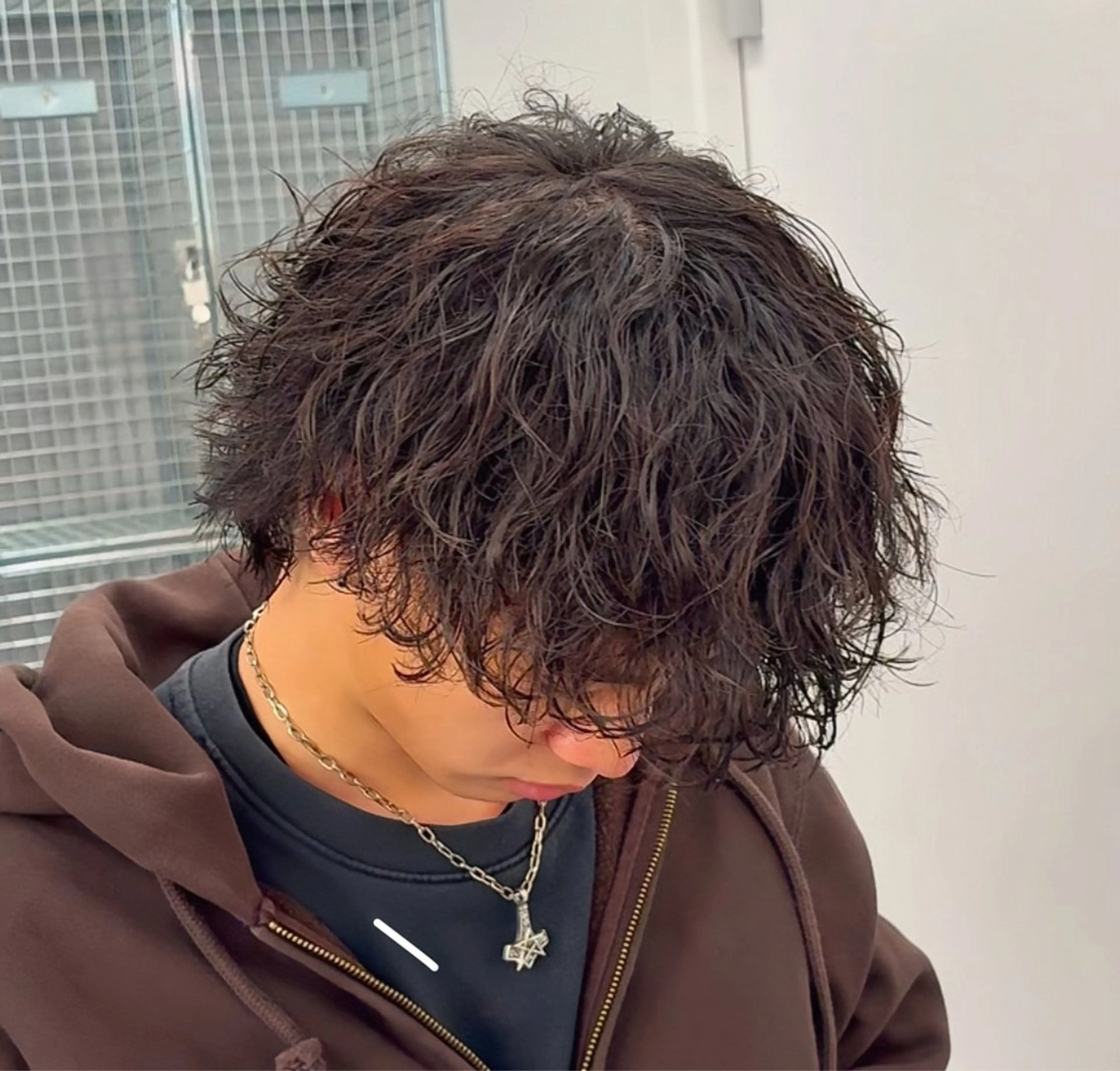 パーマ メンズ カット パーマ ヘアセット 💋ホワイトメッシュ /パーマ/メンズ💋のヘアスタイル