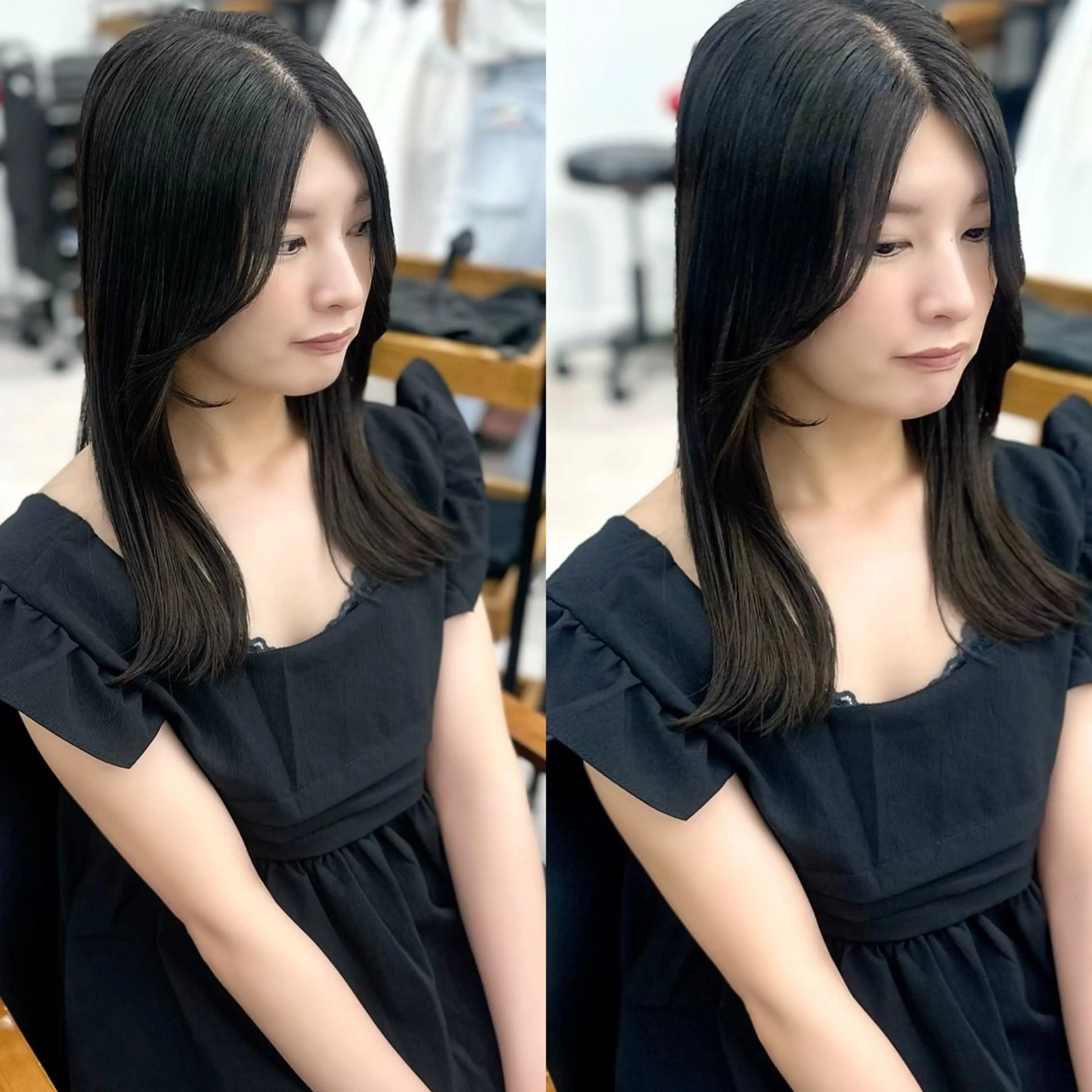 セミロング カラー パーマ ヘアアレンジ メンズ キッズ 骨格レイヤーカット 🌿美髪縮毛矯正のヘアスタイル