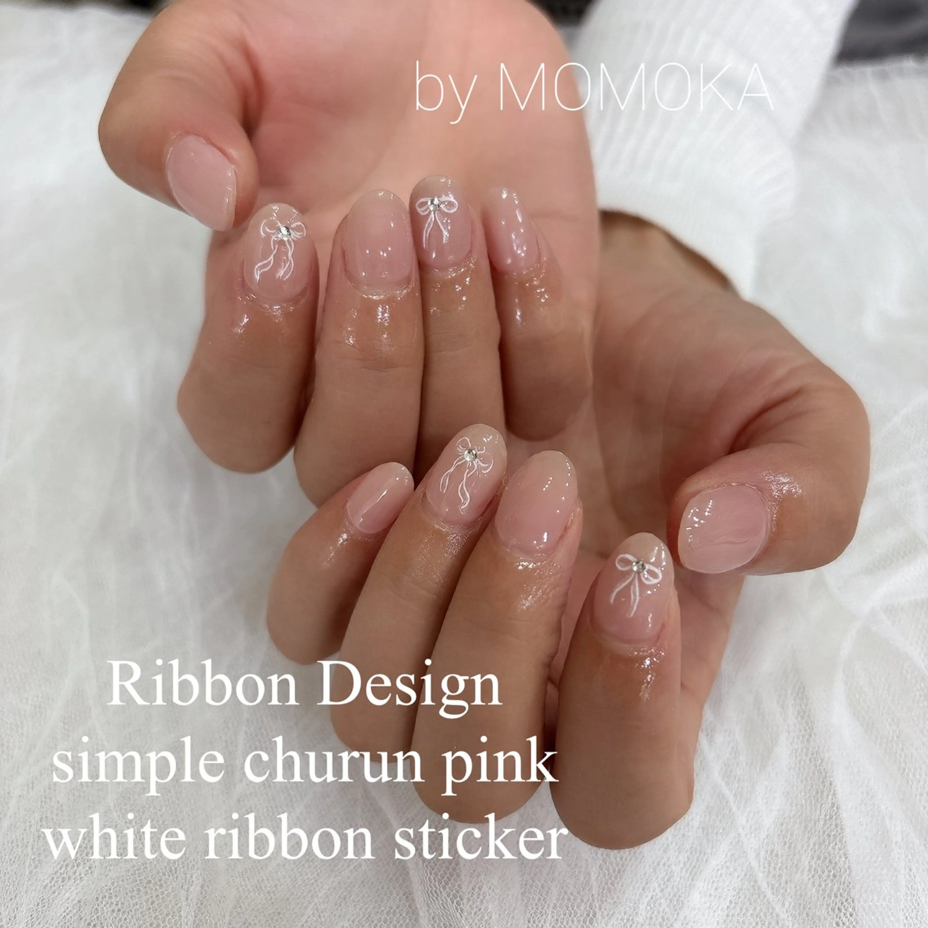 ネイル リボン ハンドネイル Momo nailsalonのネイルデザイン