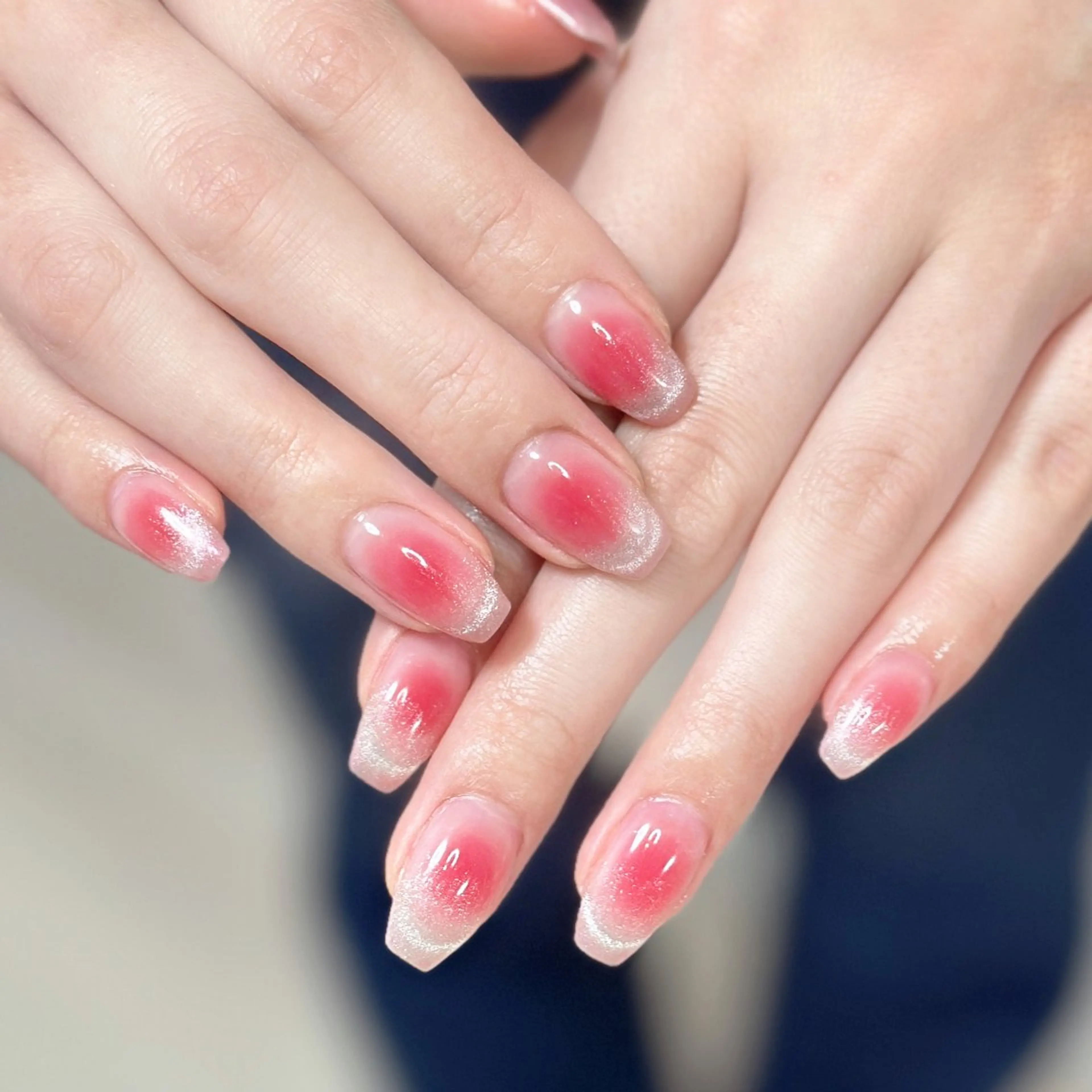 ネイル アートネイル オーロラネイル チークネイル フレンチネイル ガラスフレンチ 🎀YooLi Nail salonのネイルデザイン