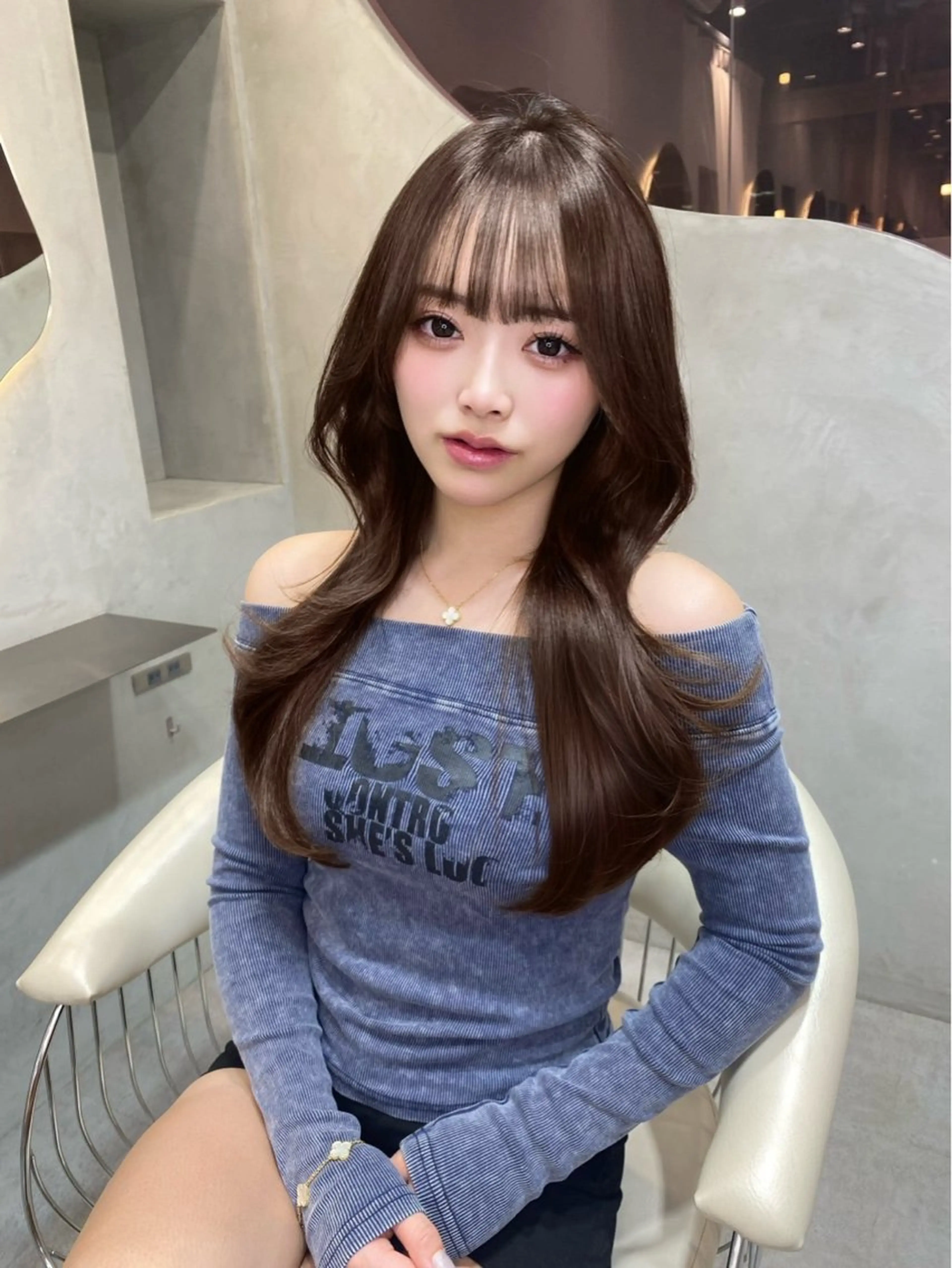 ロング くびれヘア レイヤーカット 小顔カット カット ヘアカラー 髪質改善/はるみ🌙 韓国レイヤーのヘアスタイル