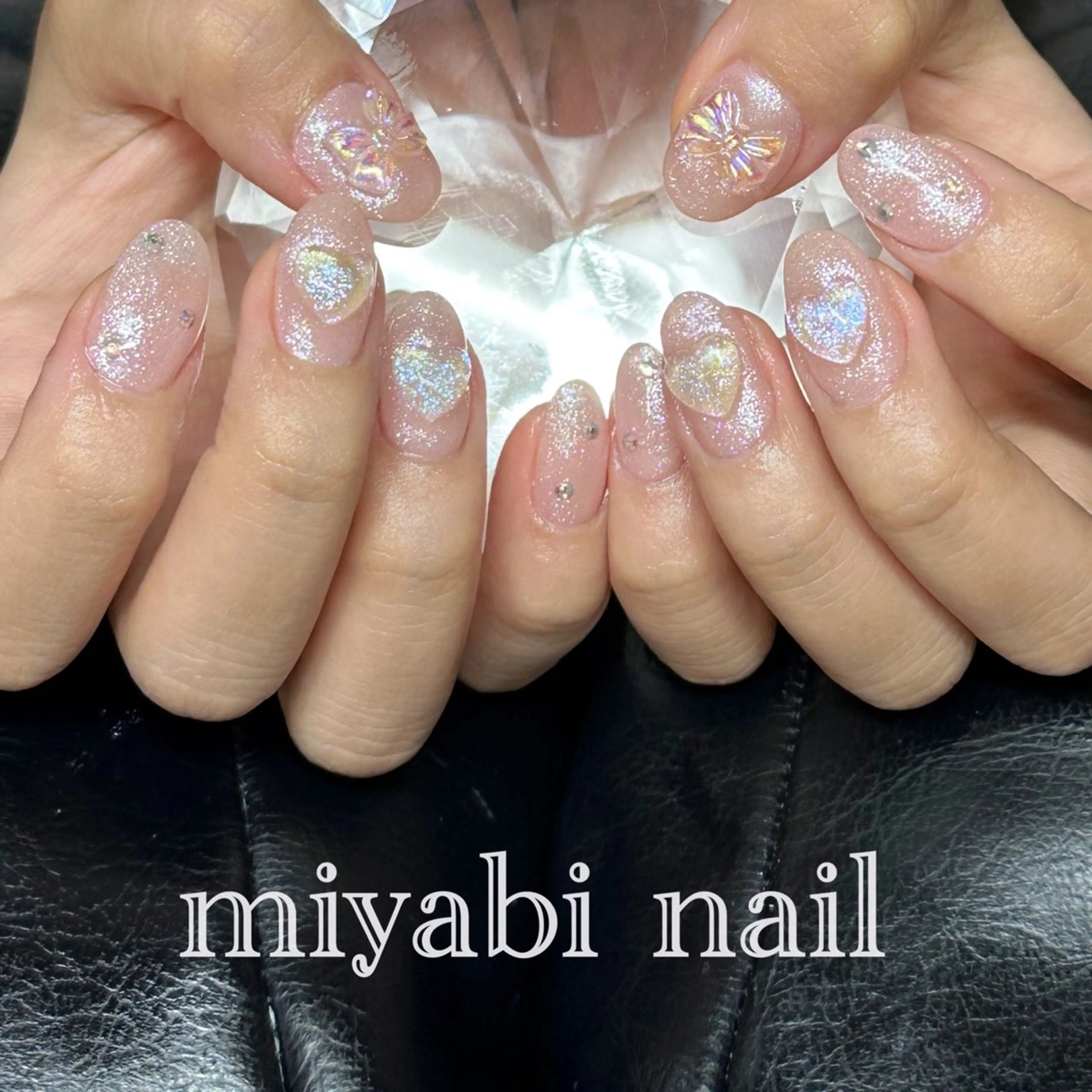 ネイル オーロラネイル ハート キラキラネイル ラメ(グリッター) 持ち込み ハンドネイル miyabi nail 桂川駅近くのネイルデザイン