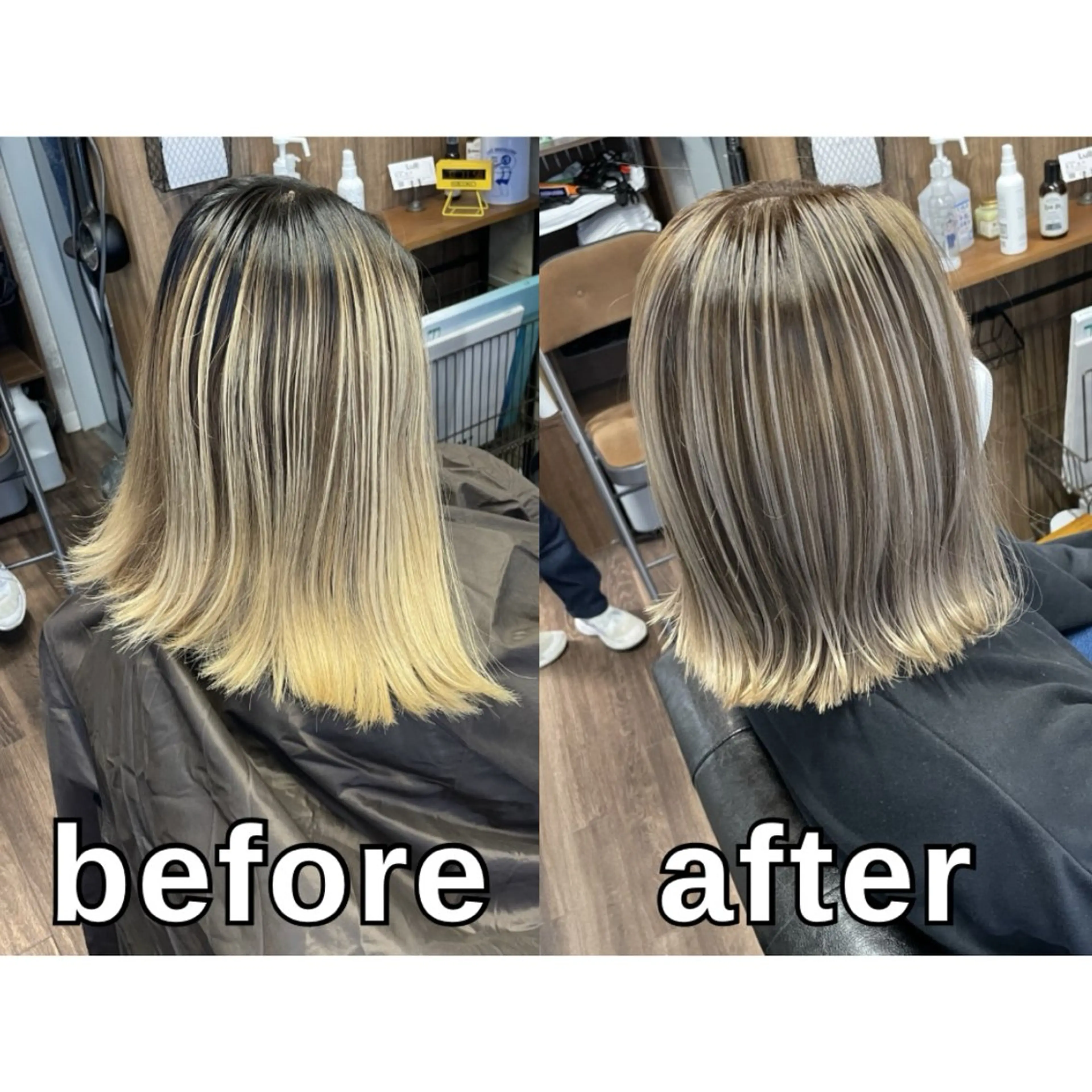 ミディアム カラー バレイヤージュ レイヤーカット ヘアカラー トリートメント Lull1人美容室 バレイヤージュのヘアスタイル