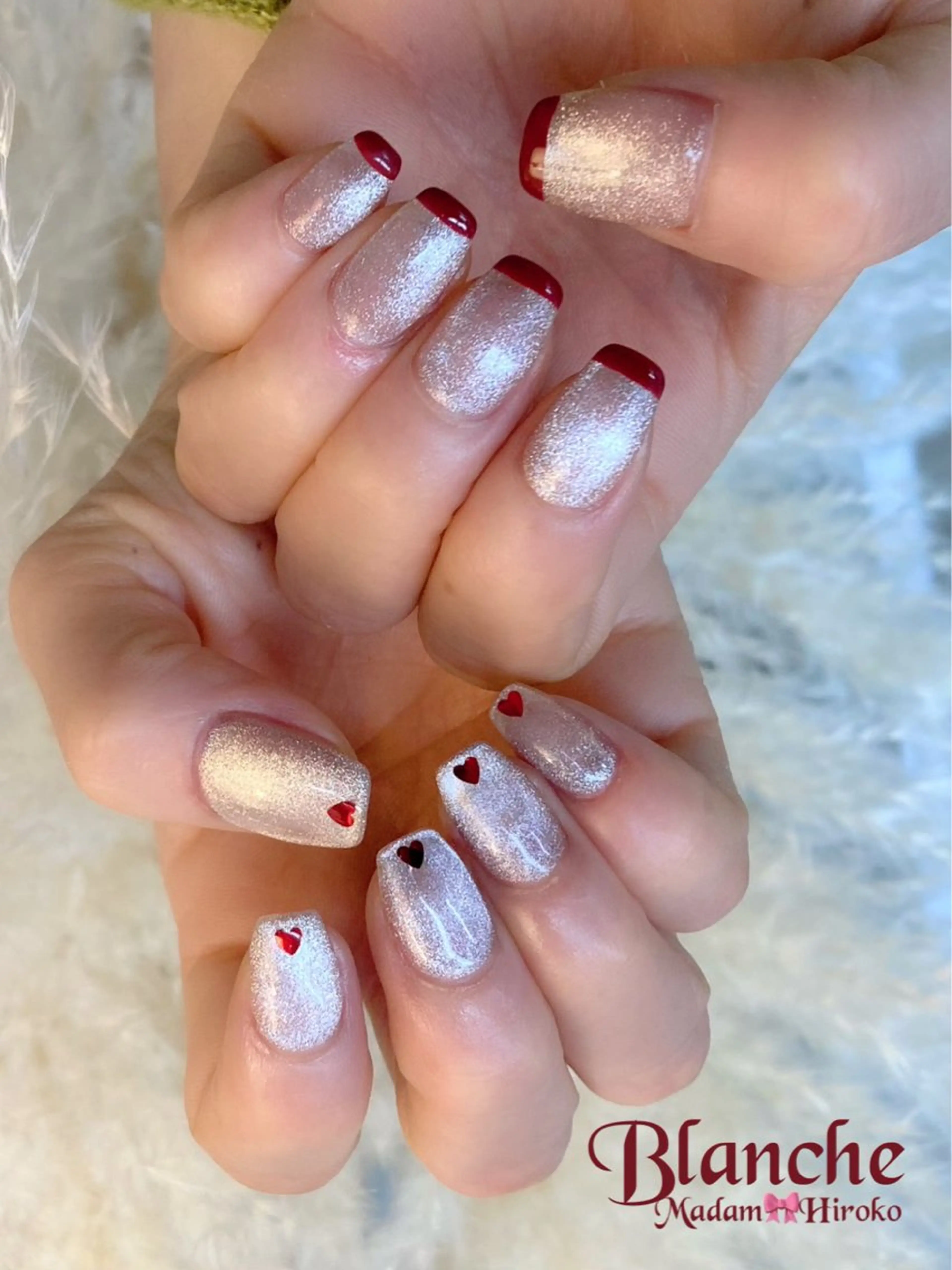 ネイル フレンチネイル ハート マグネットネイル Lianネイル 寛子Lianのネイルデザイン