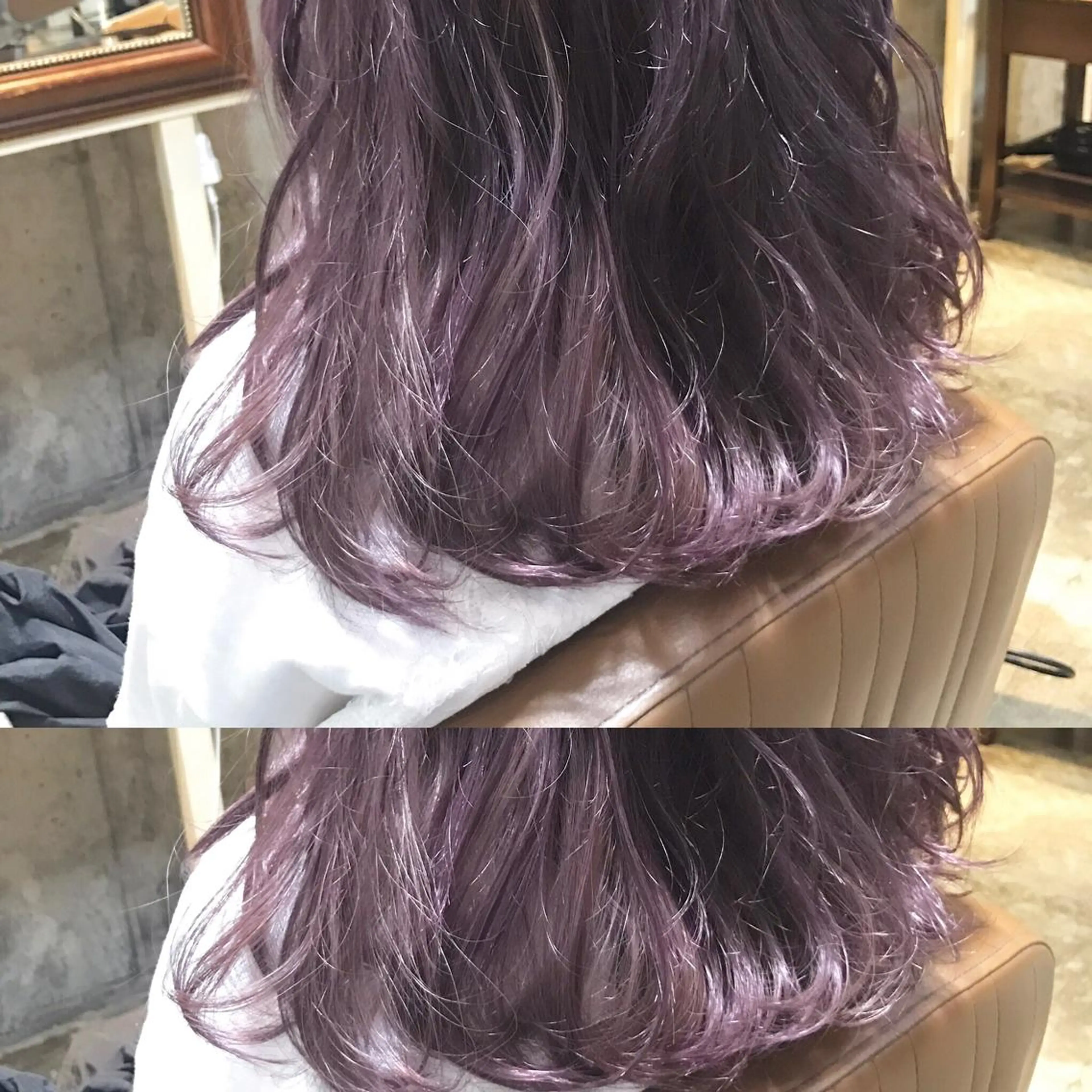 ミディアム カラー パーマ ヘアアレンジ マツエク・マツパ パープルカラー サロンドミルク 原宿のヘアスタイル
