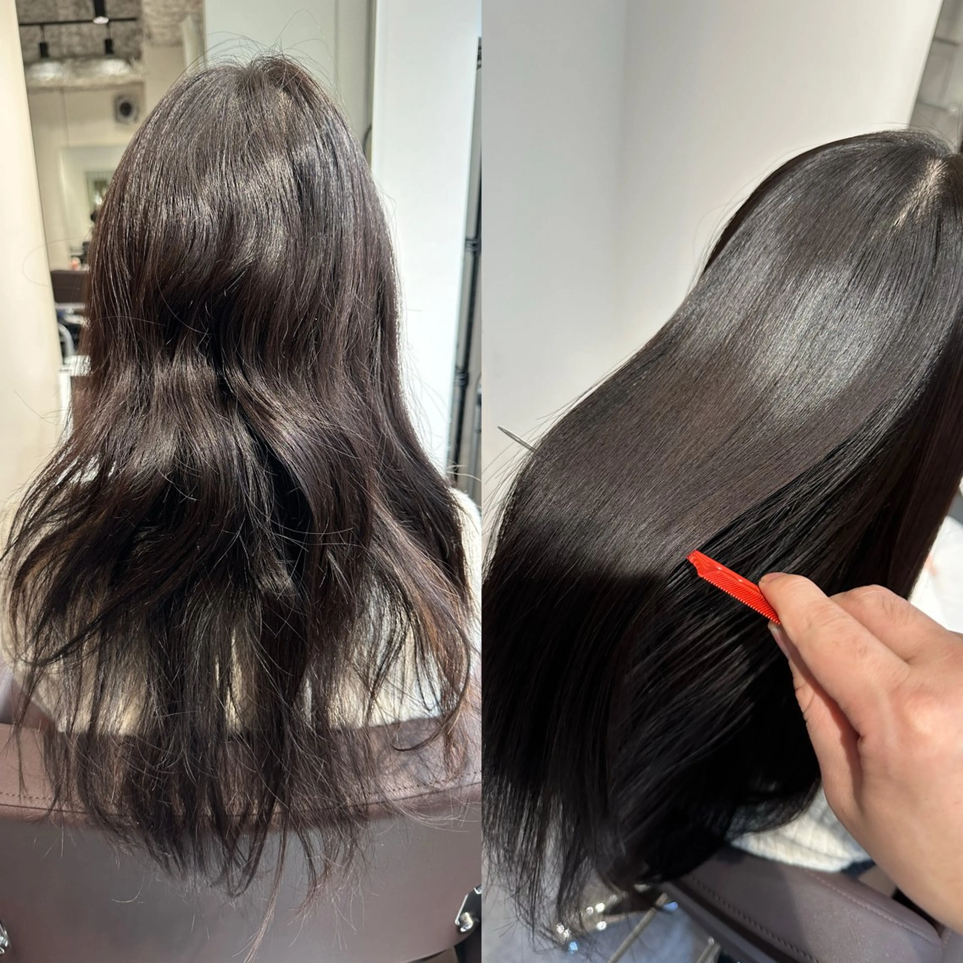 セミロング 髪質改善 縮毛矯正 カット ヘアカラー 縮毛矯正 トリートメント 髪質改善/レイヤー 縮毛矯正/ケラチン耀のヘアスタイル