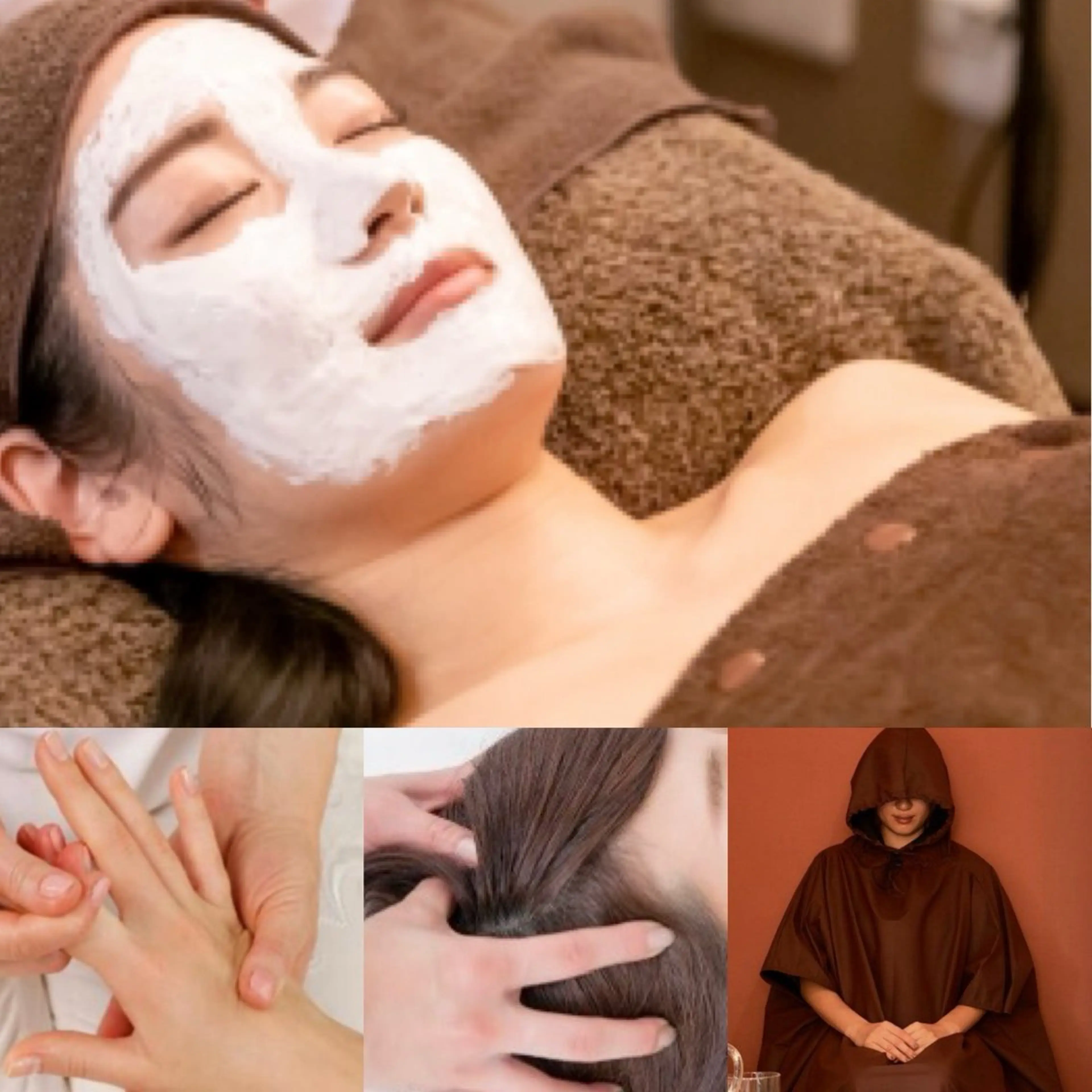 【極上トータルケアコース】よもぎ蒸し＋フェイシャル/デコルテ＋パック付＋ハンドマッサージ＋ヘッドマッサージの写真