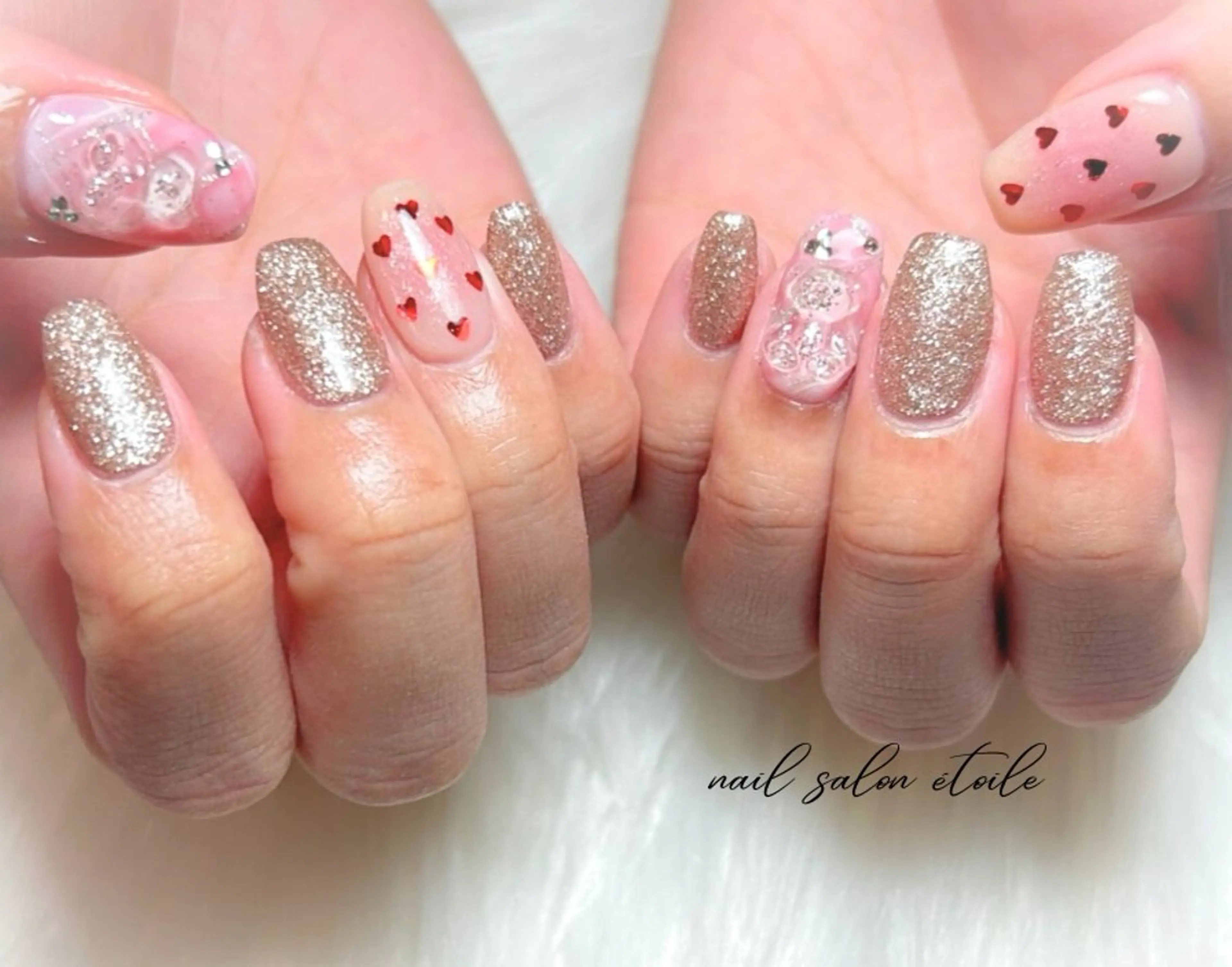 ネイル アートネイル ハート キラキラネイル ラメ(グリッター) ハンドネイル nail salon étoileのネイルデザイン