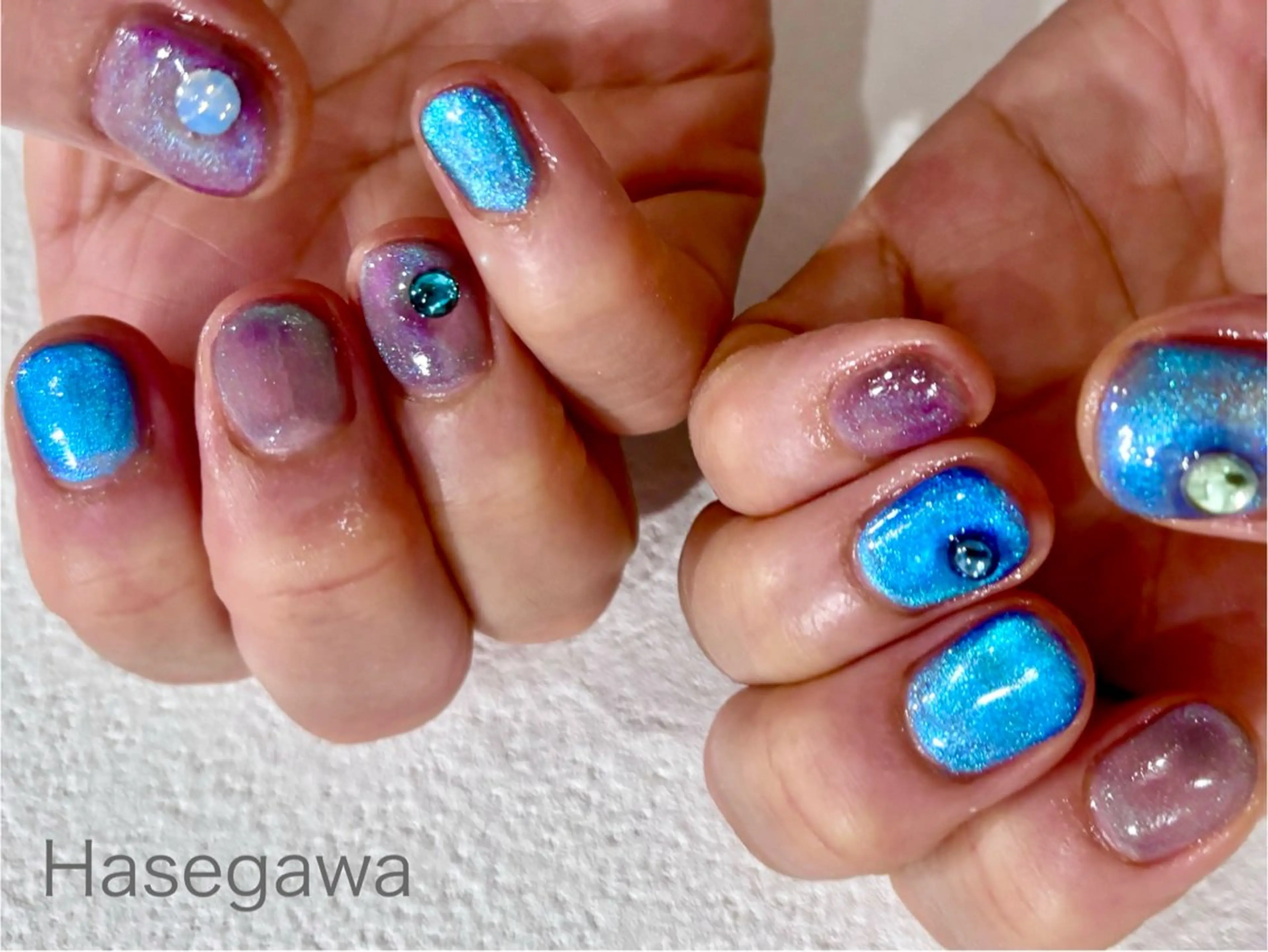 ネイル ブルー ハンドネイル DROP所属・DROP 長谷川のネイルデザイン