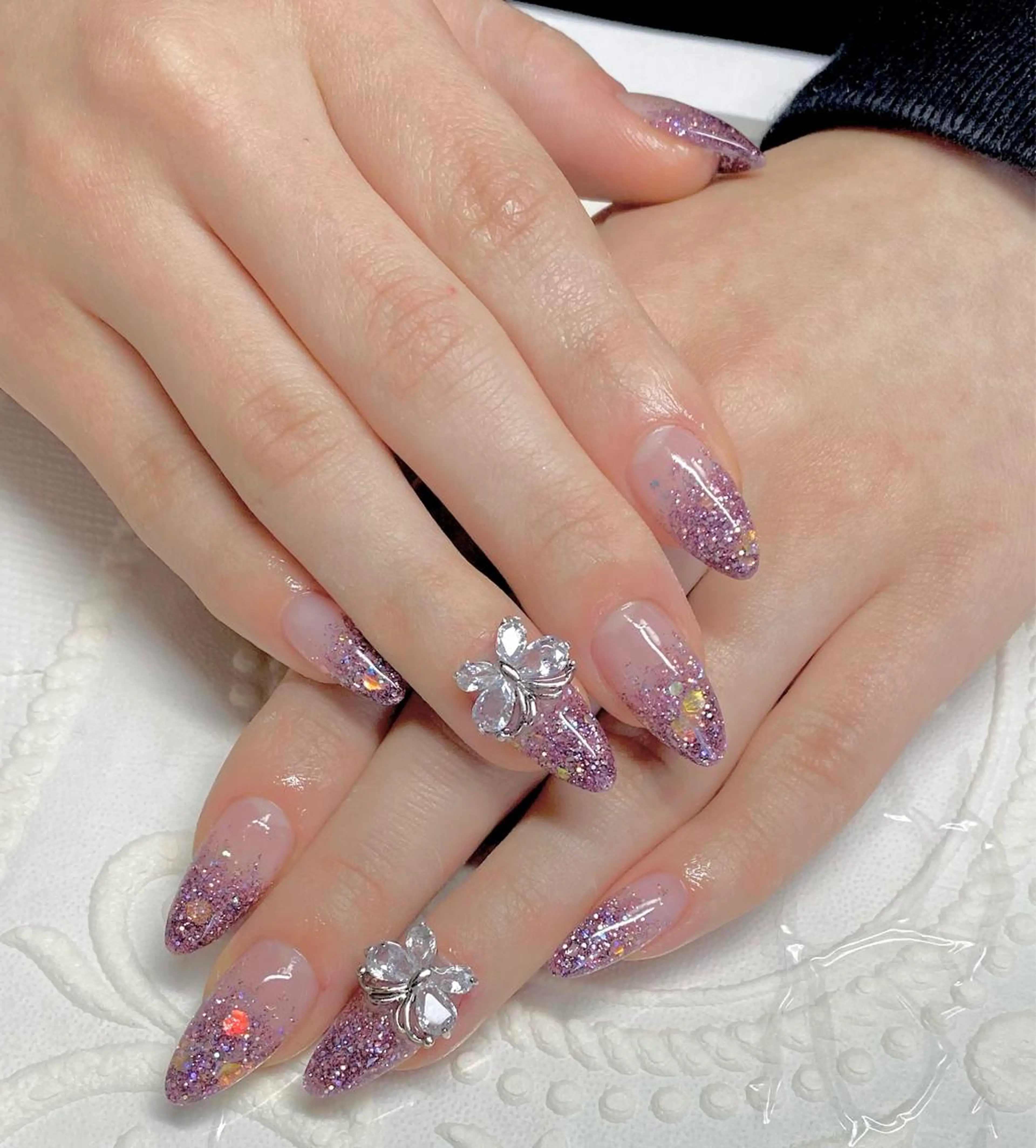 ミディアム ネイル ブルー ラメ(グリッター) ハンドネイル LUNE NAILのその他イメージ