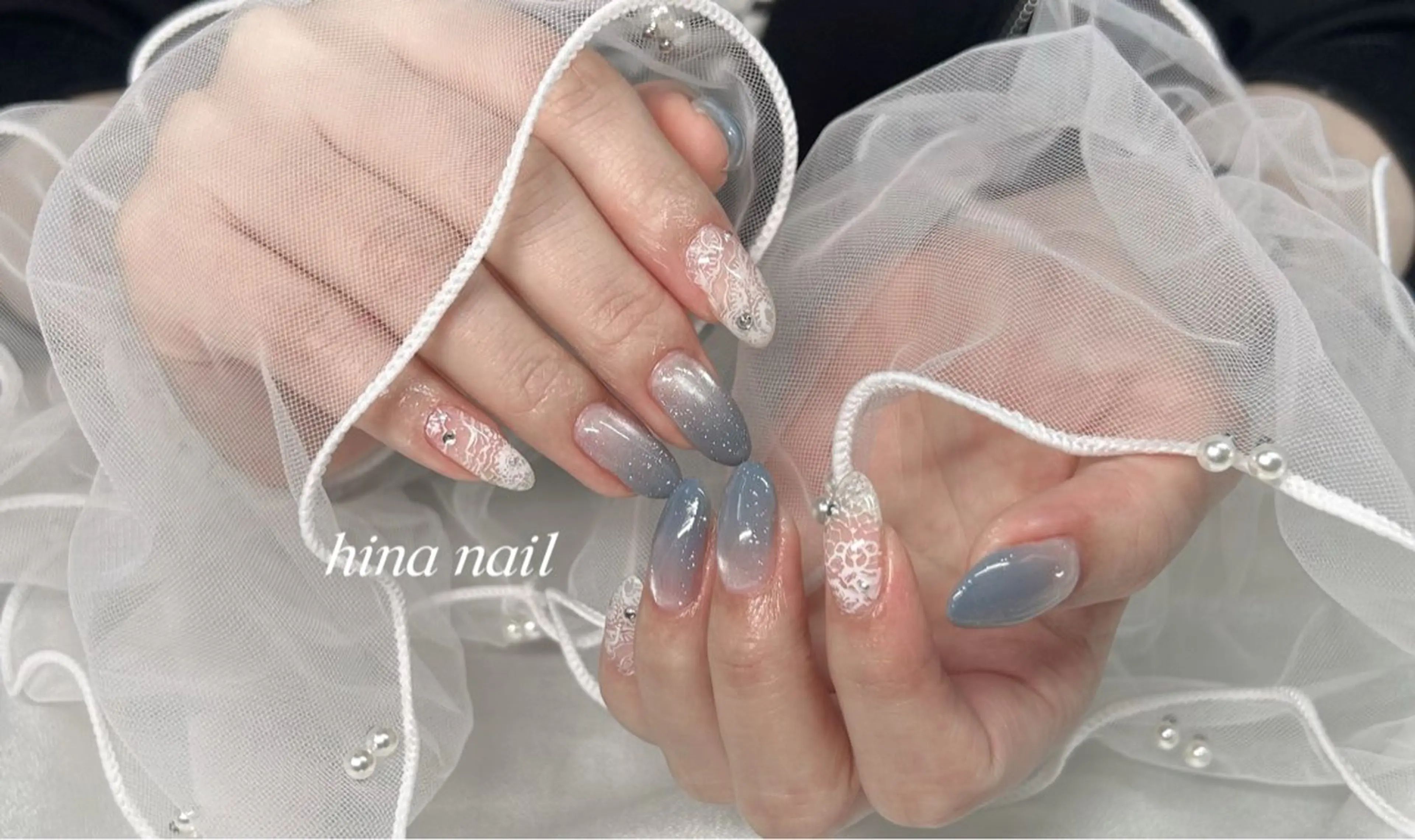 ネイル グラデーション レース マグネットネイル ハンドネイル Hina nail 木場のネイルデザイン