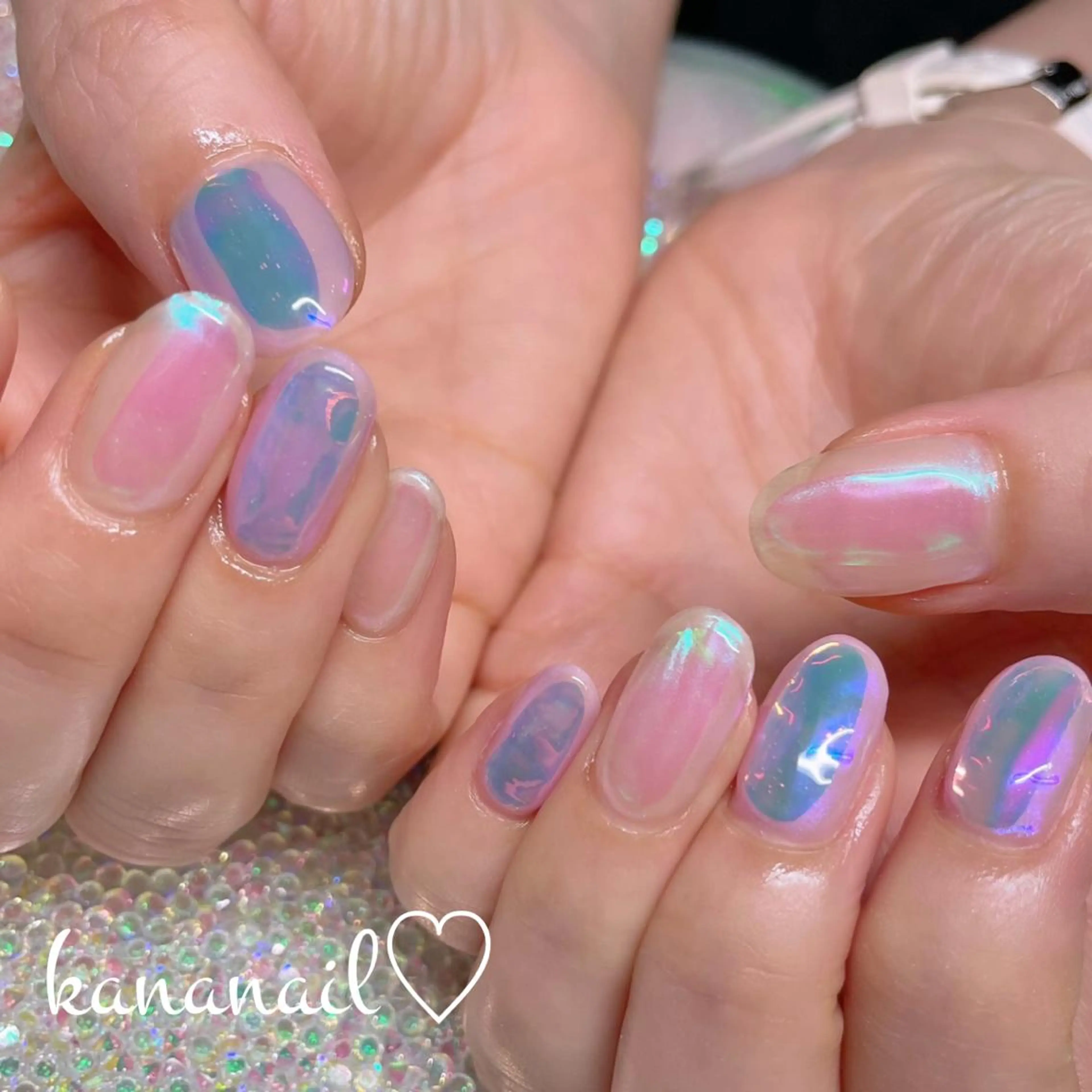 ネイル ブルー ジェルネイル 氷ネイル・うるうるネイル 韓国ネイル 水色 kananail ♡のネイルデザイン