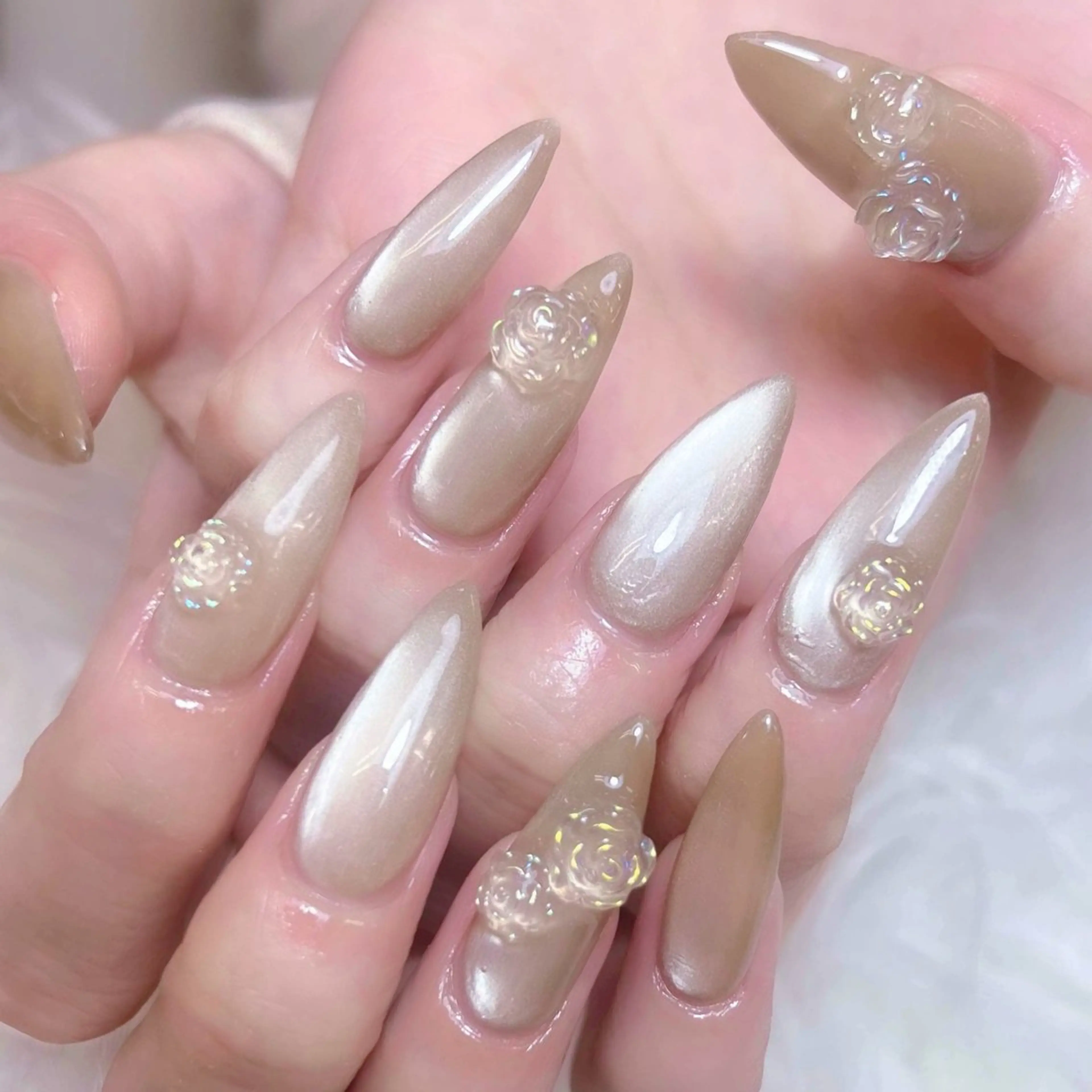 ネイル チークネイル 長さ出し フラッシュネイル フレンチネイル グラデーション ハンドネイル AN NAIL SALONのネイルデザイン