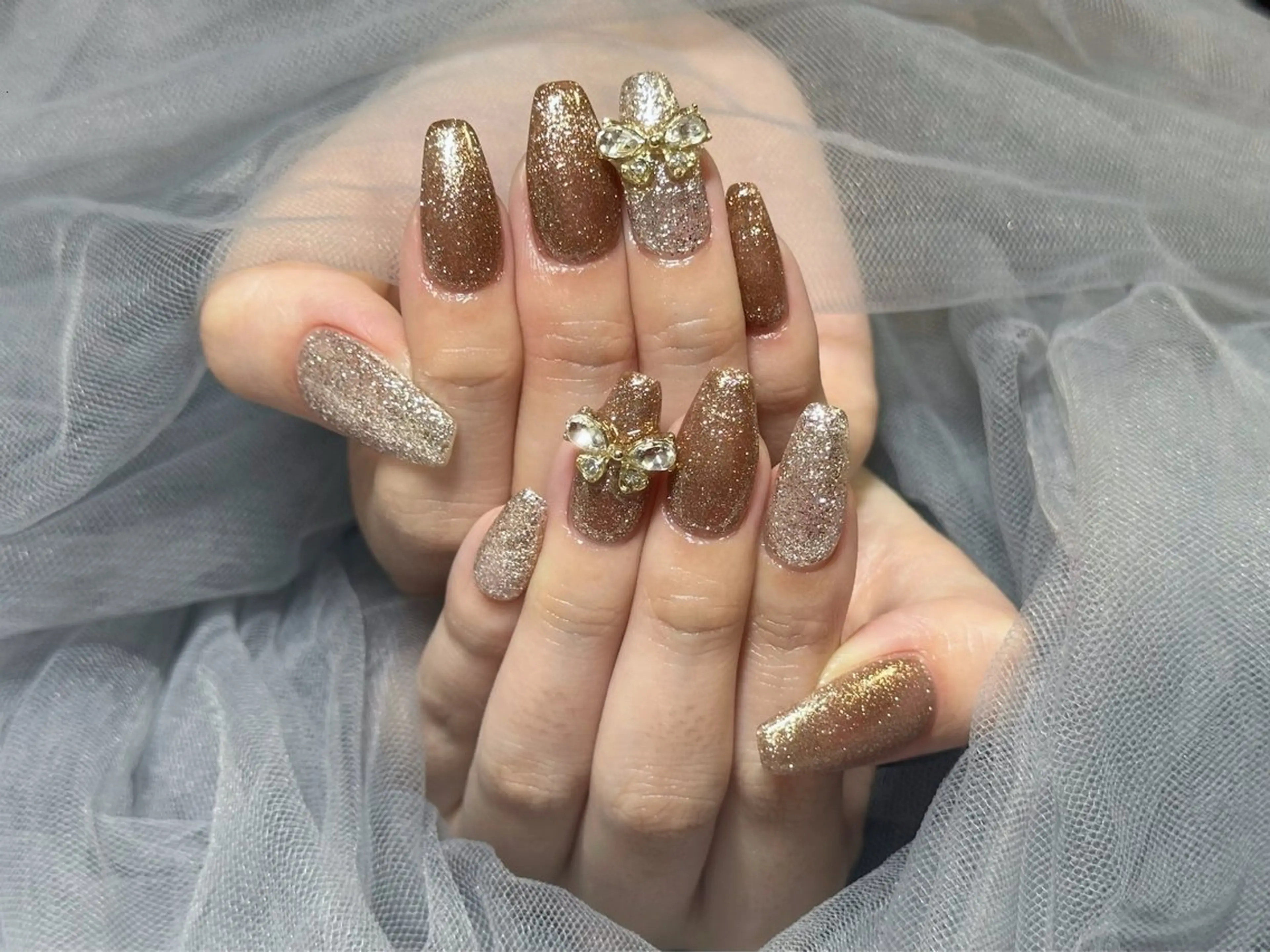 ネイル ブラウン ラメ(グリッター) ハンドネイル Nail Salon KURELLYのネイルデザイン