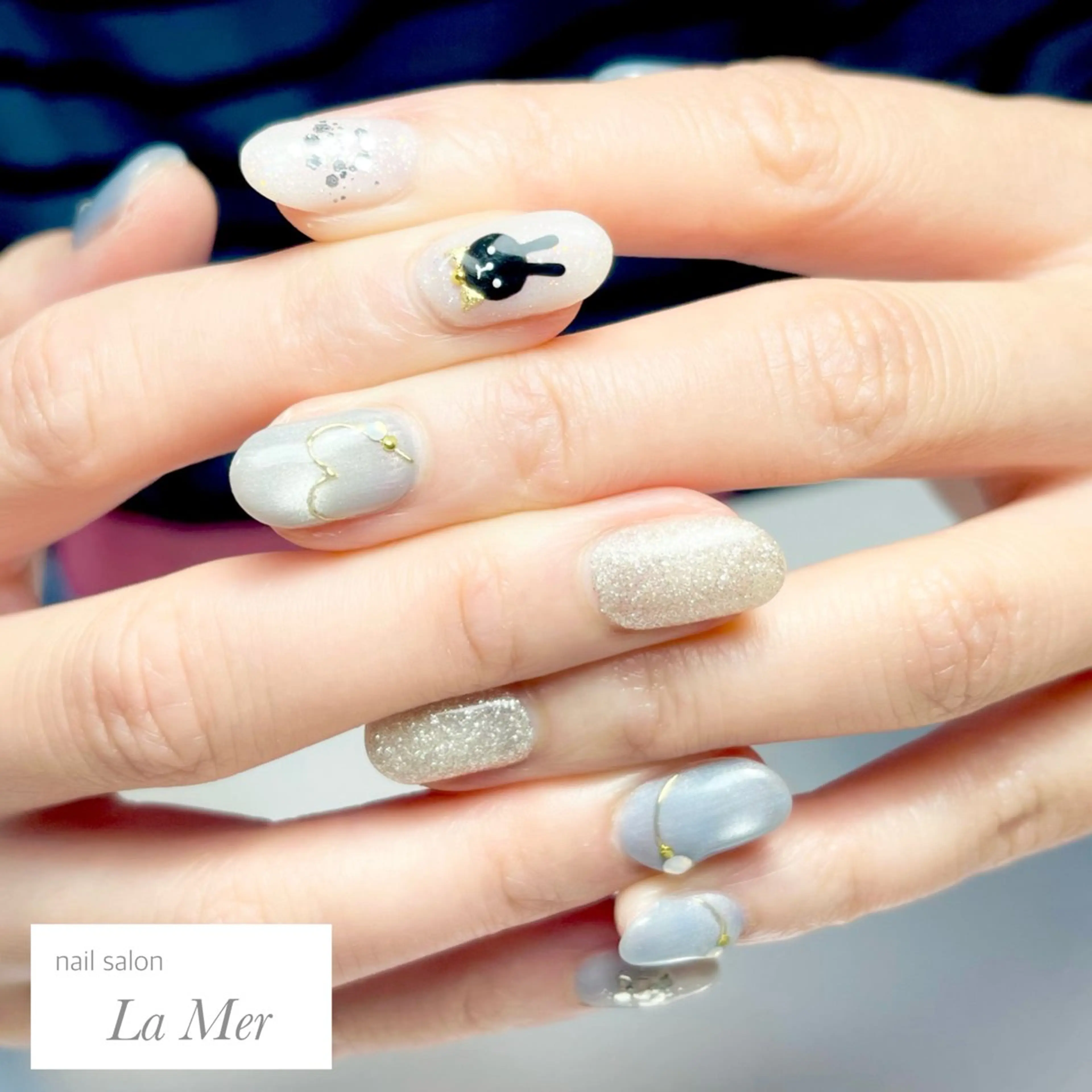 ネイル アニマル柄 ブルー イースター ガーリー ハート nailsalon La Merのネイルデザイン