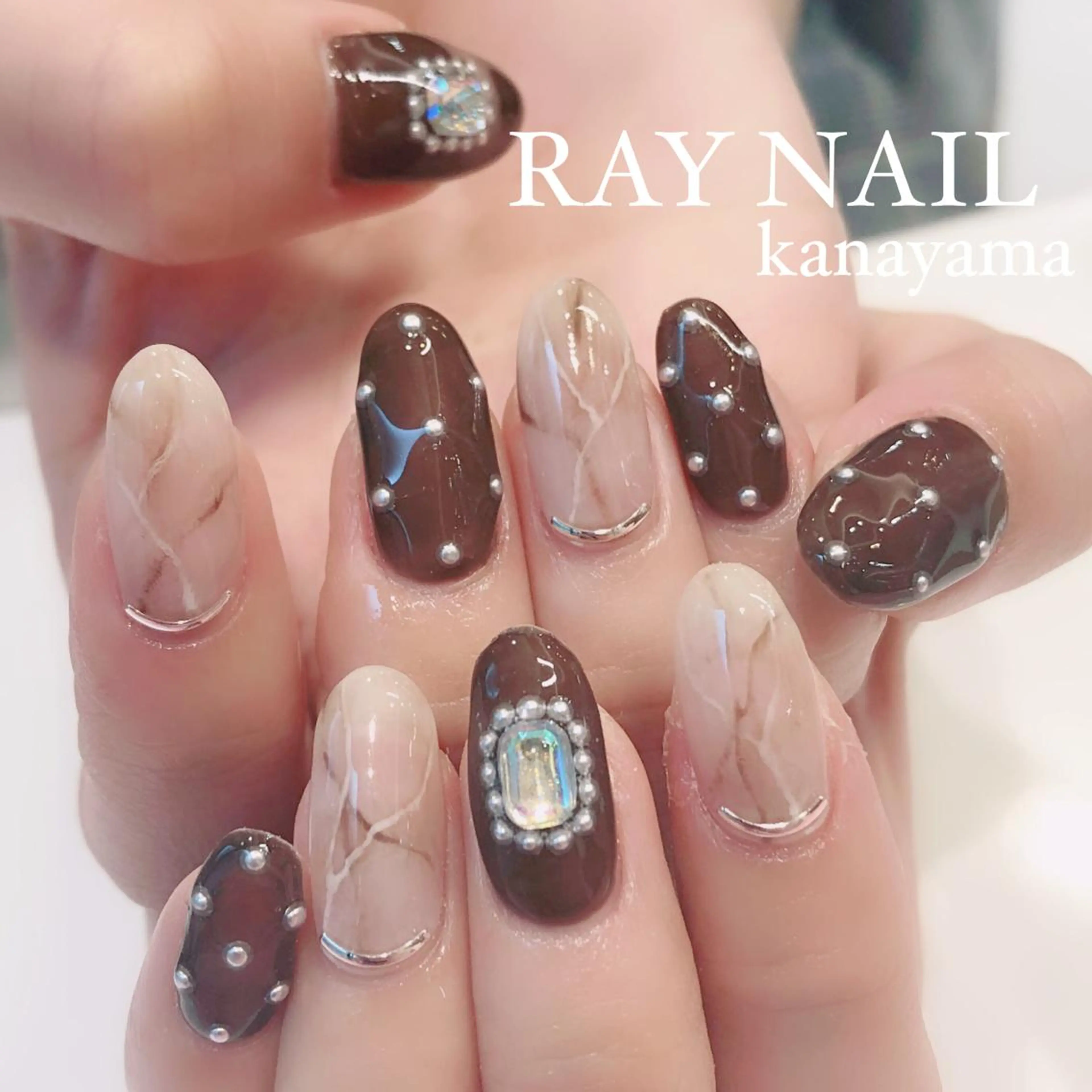 ネイル ブラウン 大理石ネイル(マーブル) Arowa 伊田のネイルデザイン