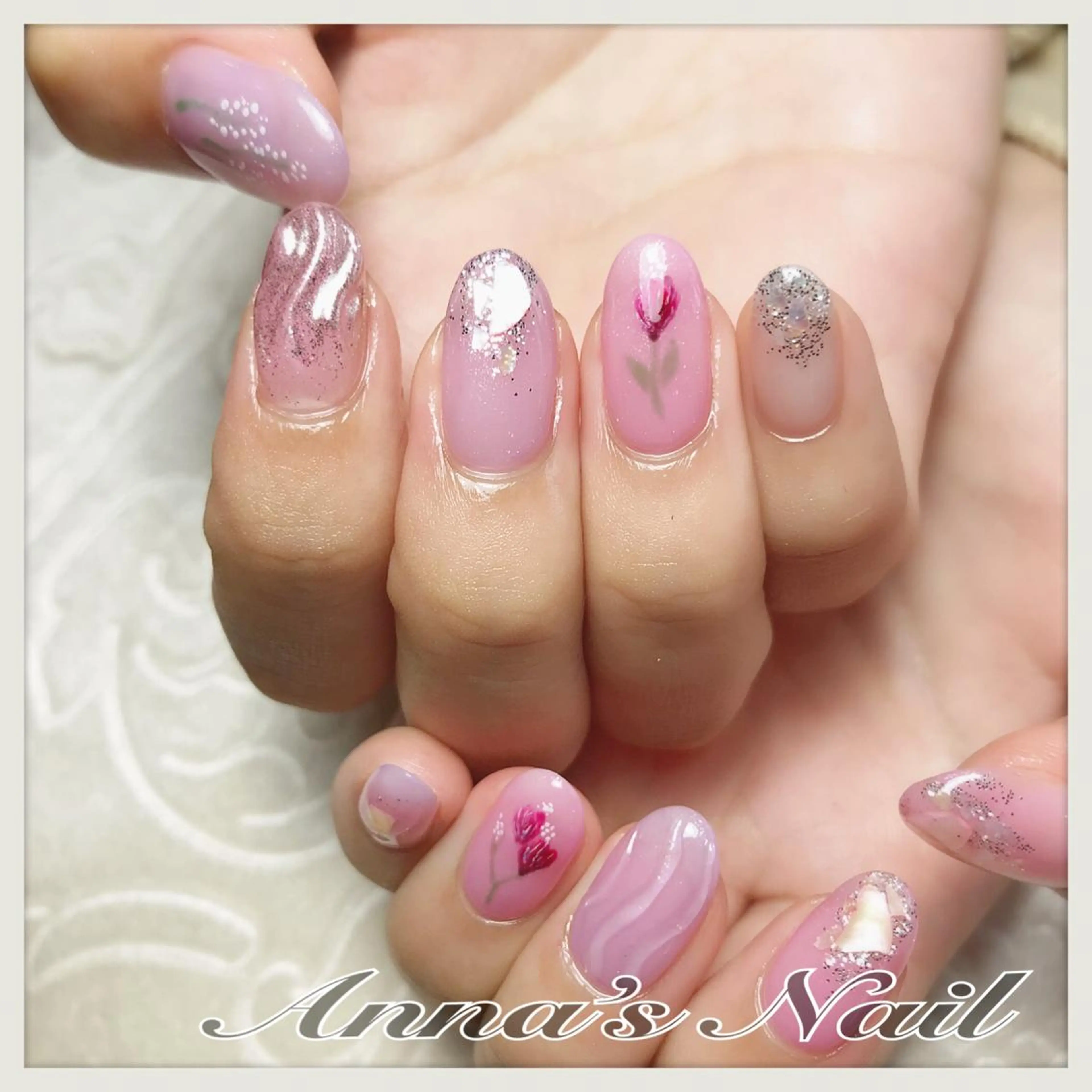 ネイル ミラーネイル ニュアンスネイル 春ネイル 清口 杏奈のネイルデザイン