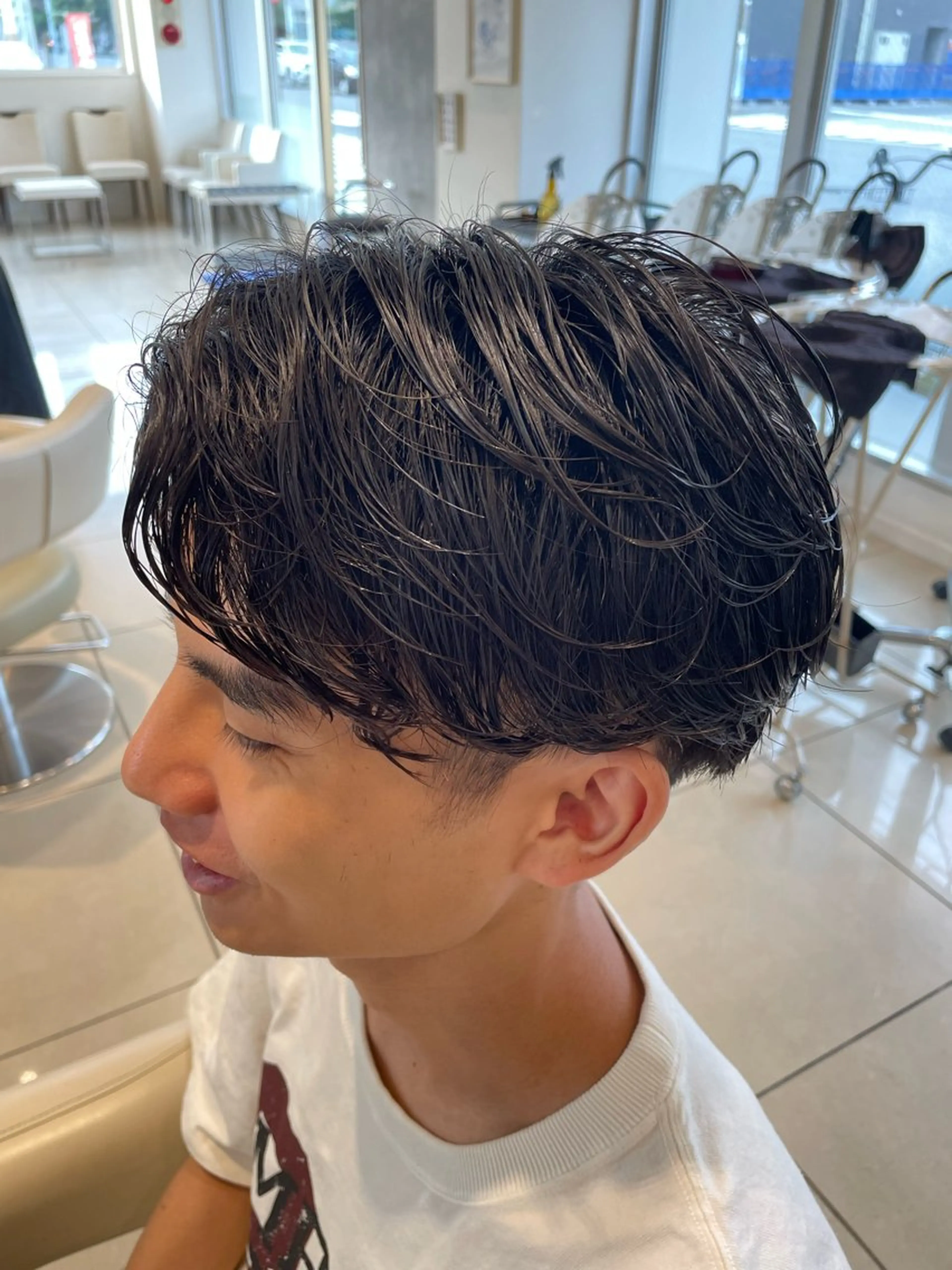 パーマ メンズ フェザーパーマ メンズパーマ カット パーマ 白髪ぼかしデザイン ハイライト/宮本純登のヘアスタイル