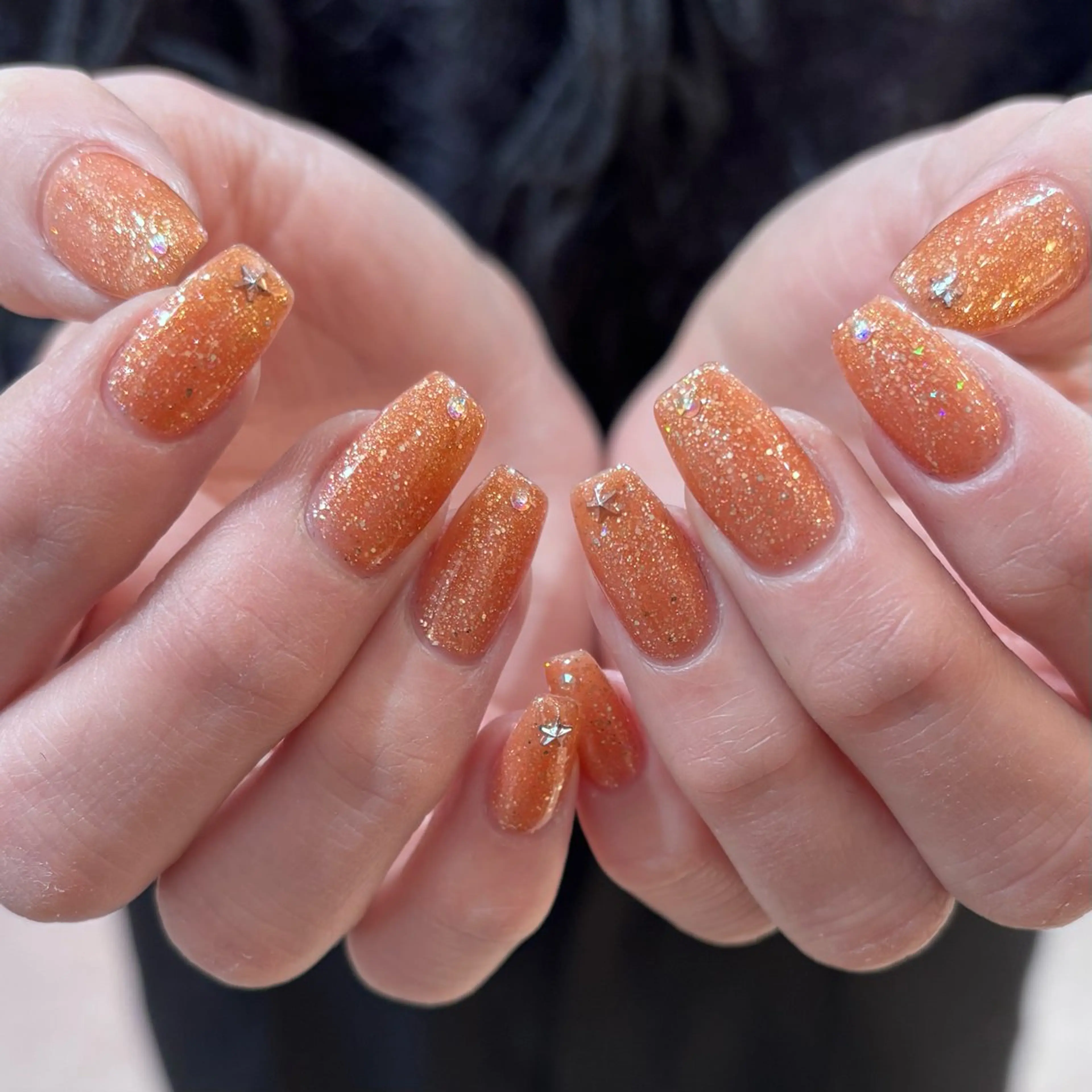 ネイル キラキラネイル ラメ(グリッター) オレンジ CLALA Makoのネイルデザイン