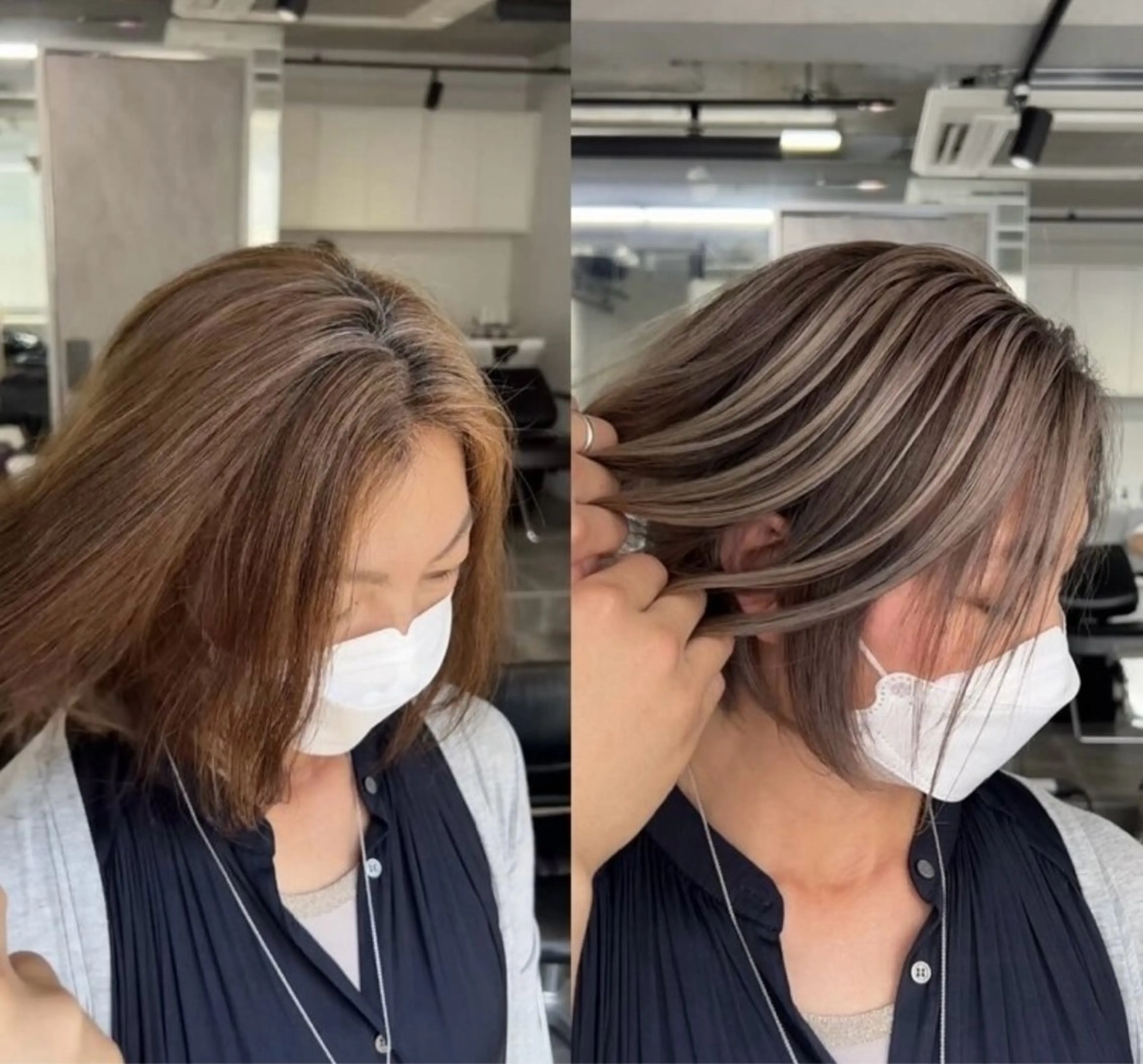 ミディアム ヘアカラー 尾前 了守のヘアスタイル
