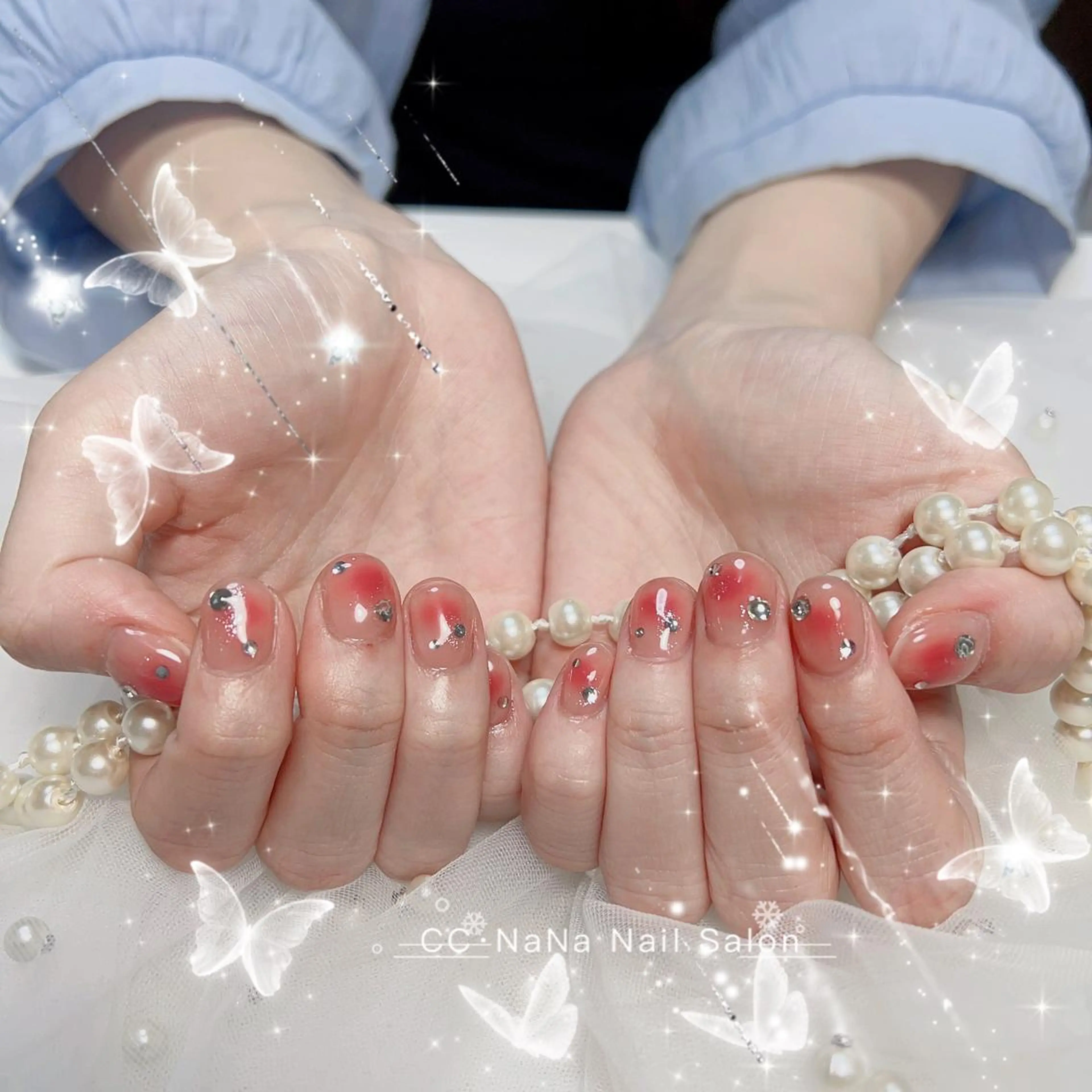 ネイル ストーンネイル ハンドネイル 💎CC・NaNa 韓国風ネイル🌙Cのネイルデザイン
